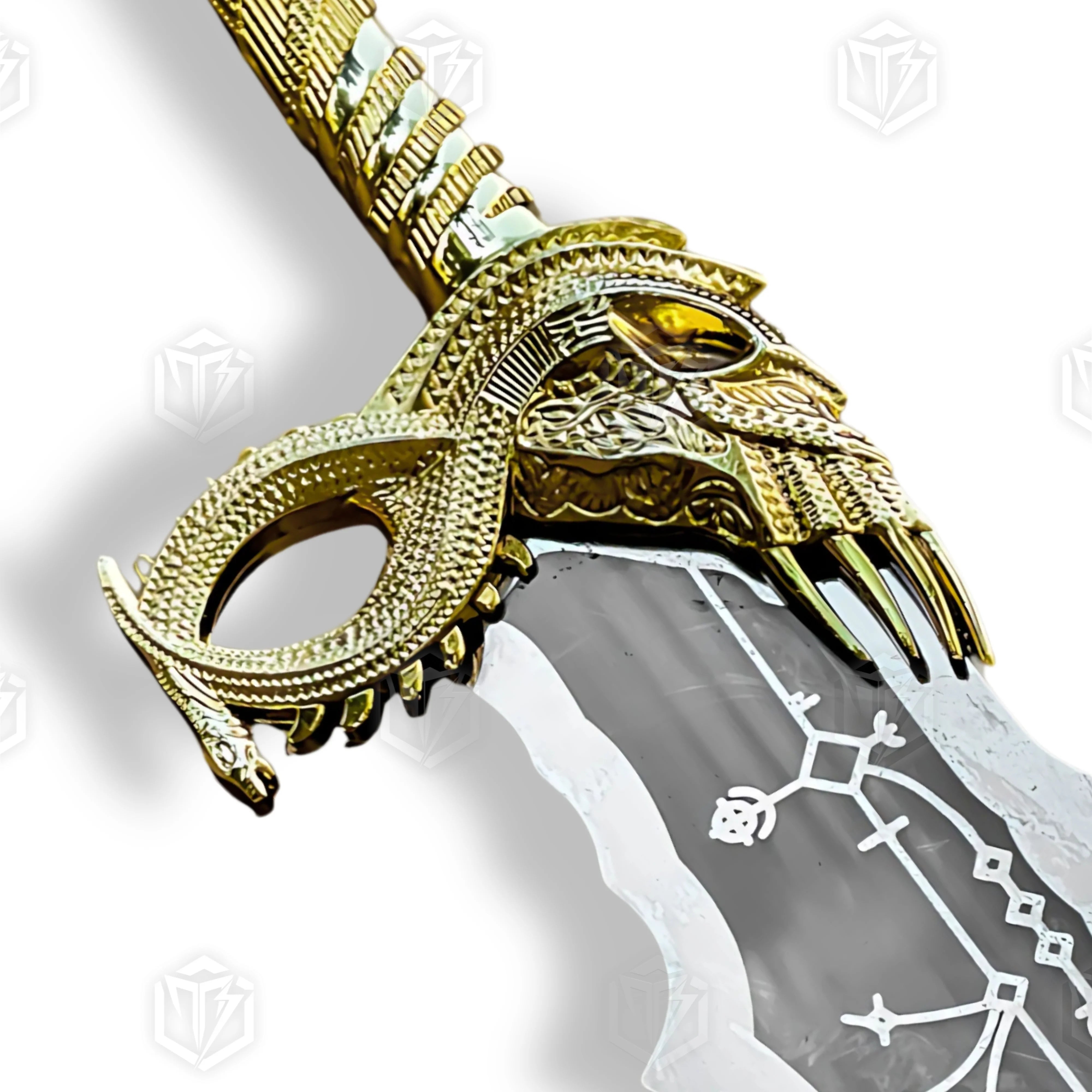 Premium Kratos Gold Spartan Wrath Blades of Chaos Replica GOW with Ebony Plaque