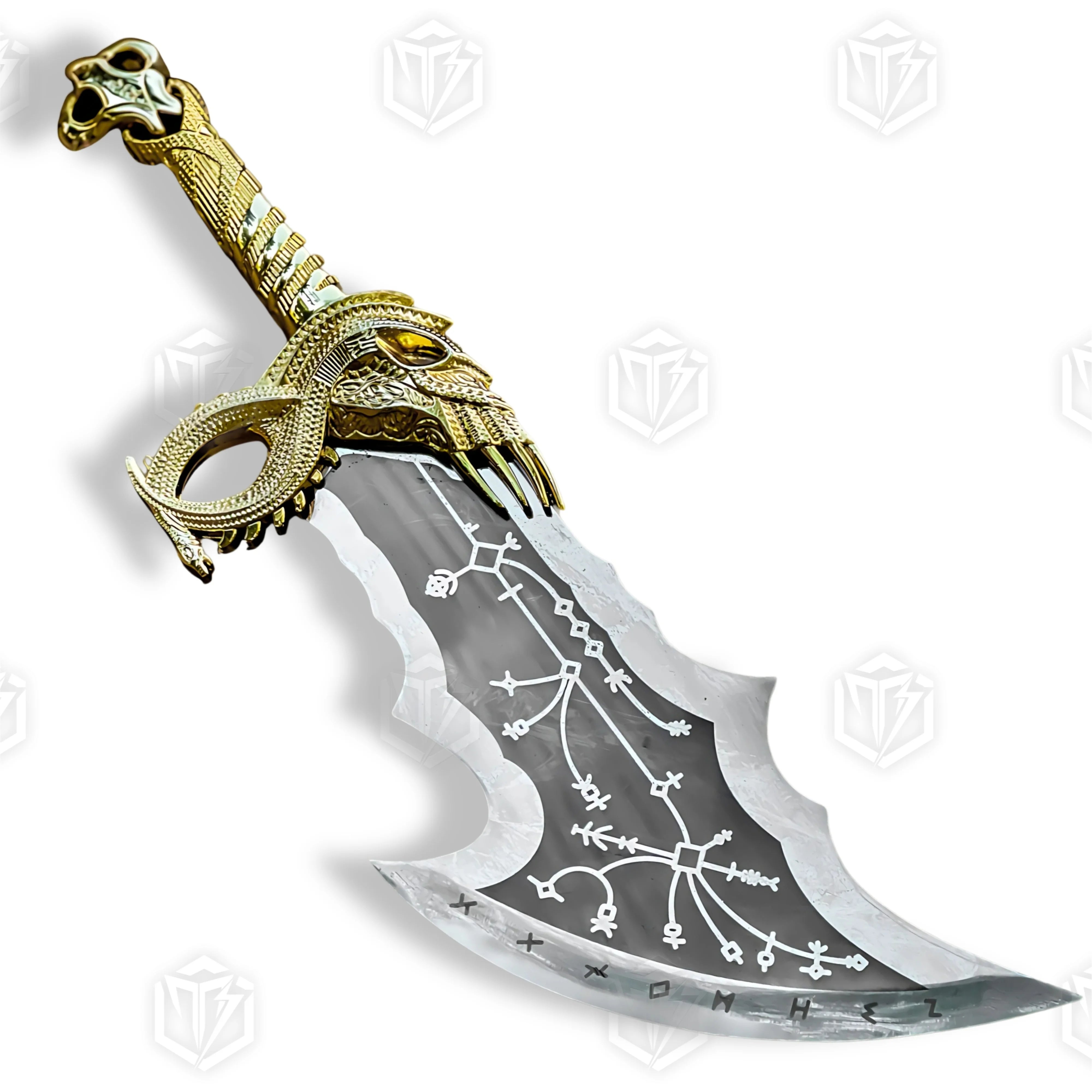 Premium Kratos Gold Spartan Wrath Blades of Chaos Replica GOW with Ebony Plaque