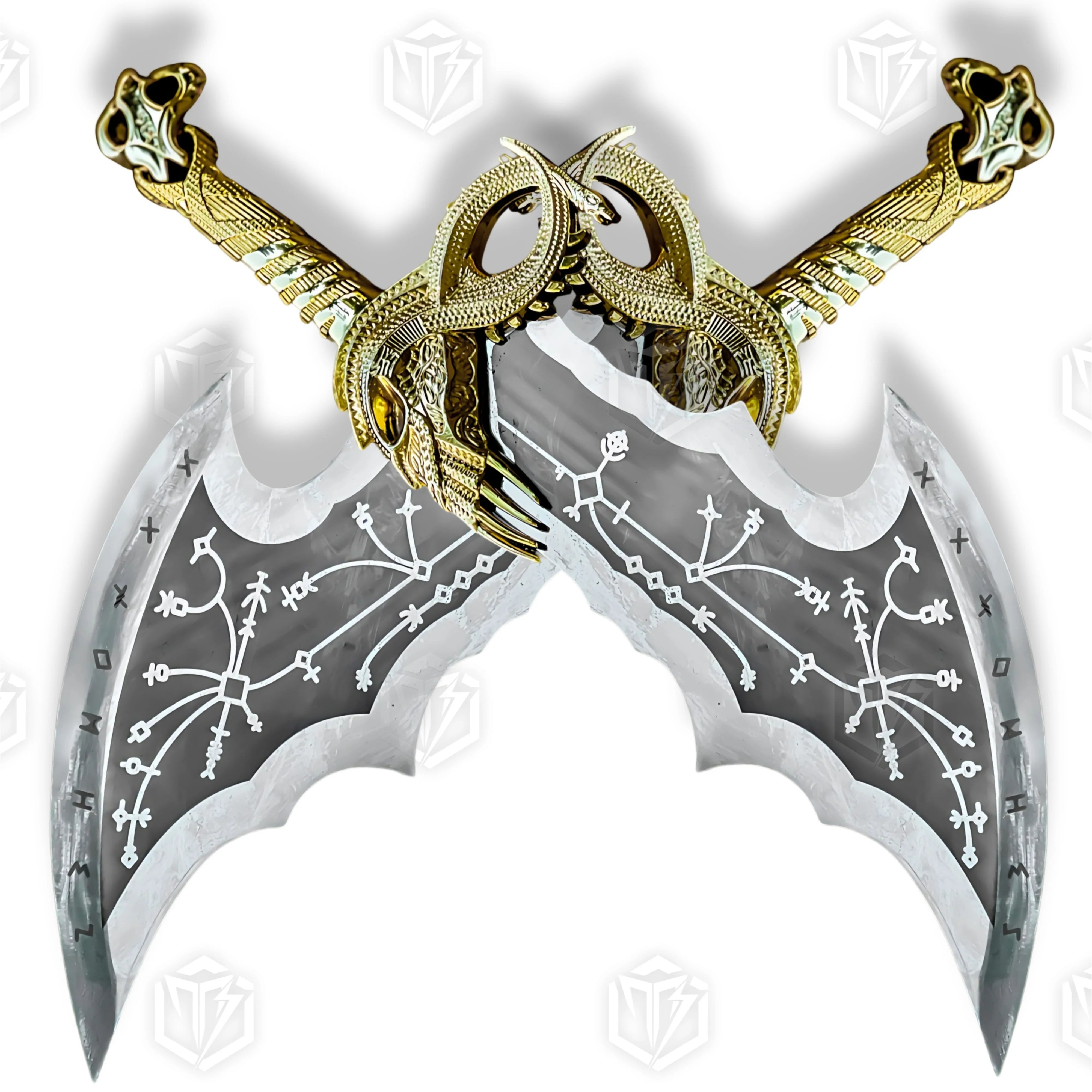 Premium Kratos Gold Spartan Wrath Blades of Chaos Replica GOW with Ebony Plaque