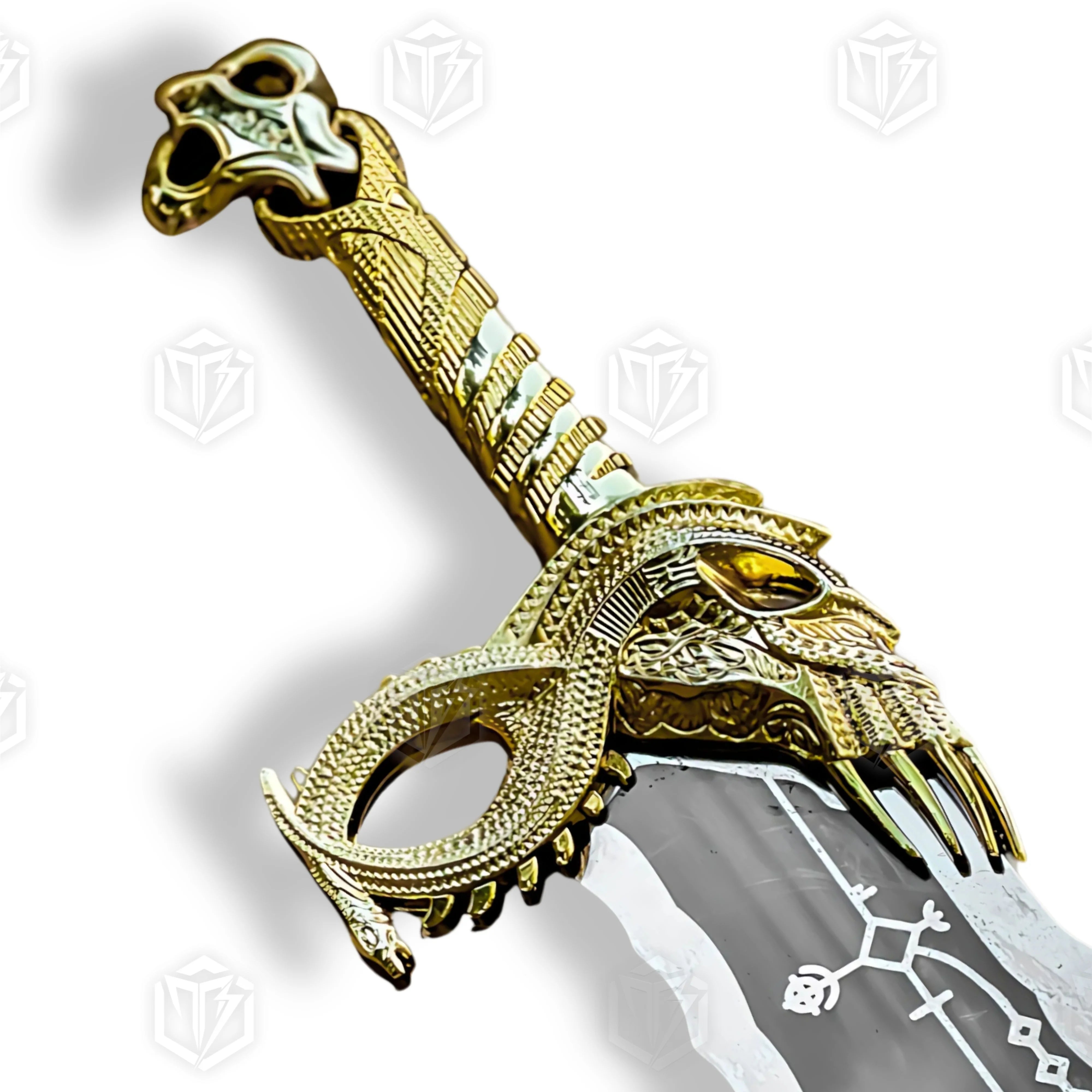Premium Kratos Gold Spartan Wrath Blades of Chaos Replica GOW with Ebony Plaque