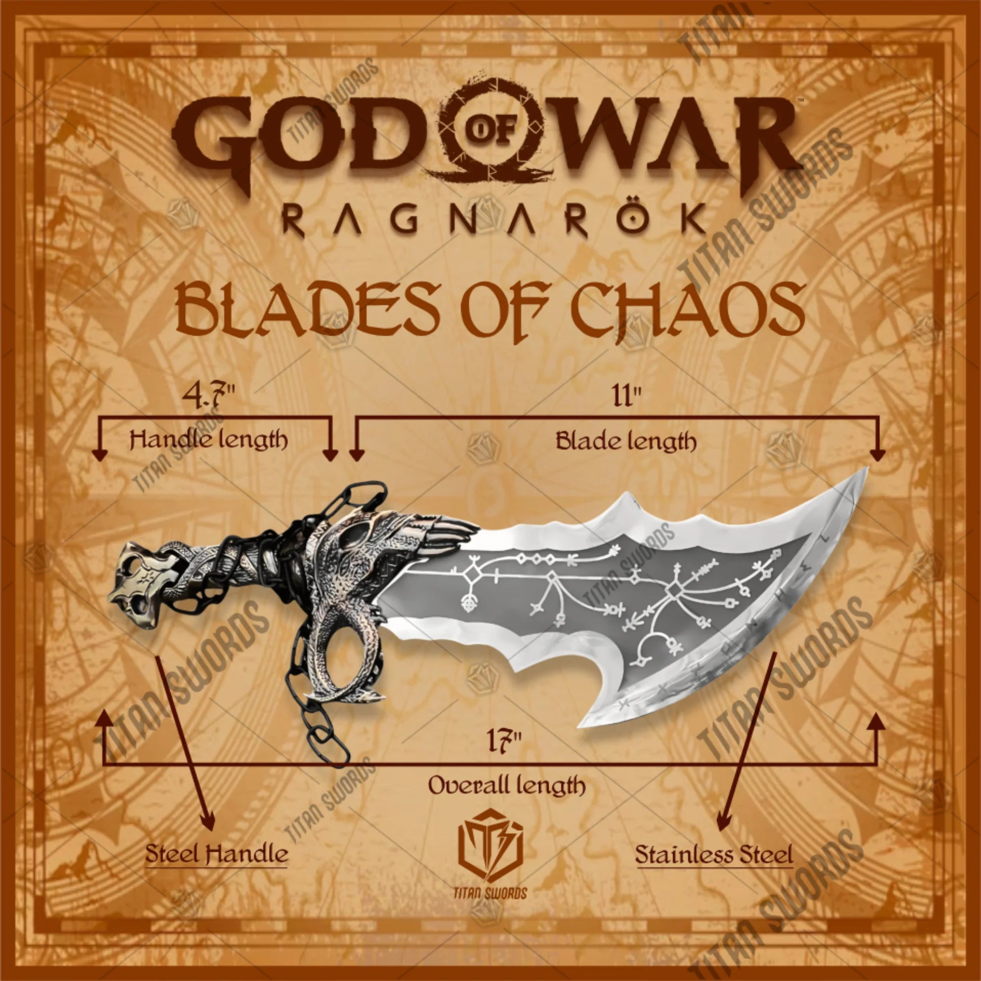 Premium Kratos Metal Blades of Chaos Replica GOW with Ebony Plaque