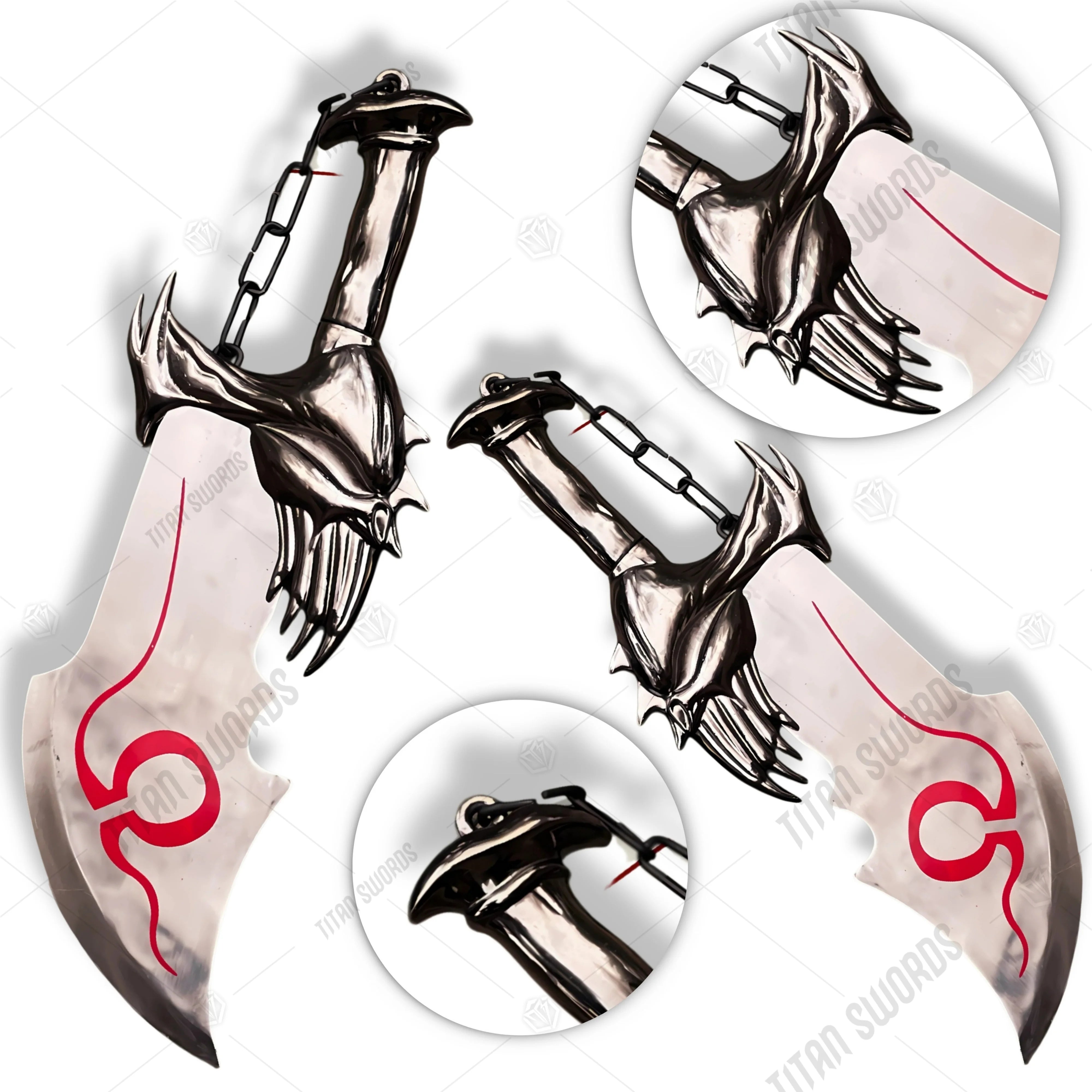 Premium Kratos Inferno Silver Blades of Chaos Replica GOW with Ebony Plaque