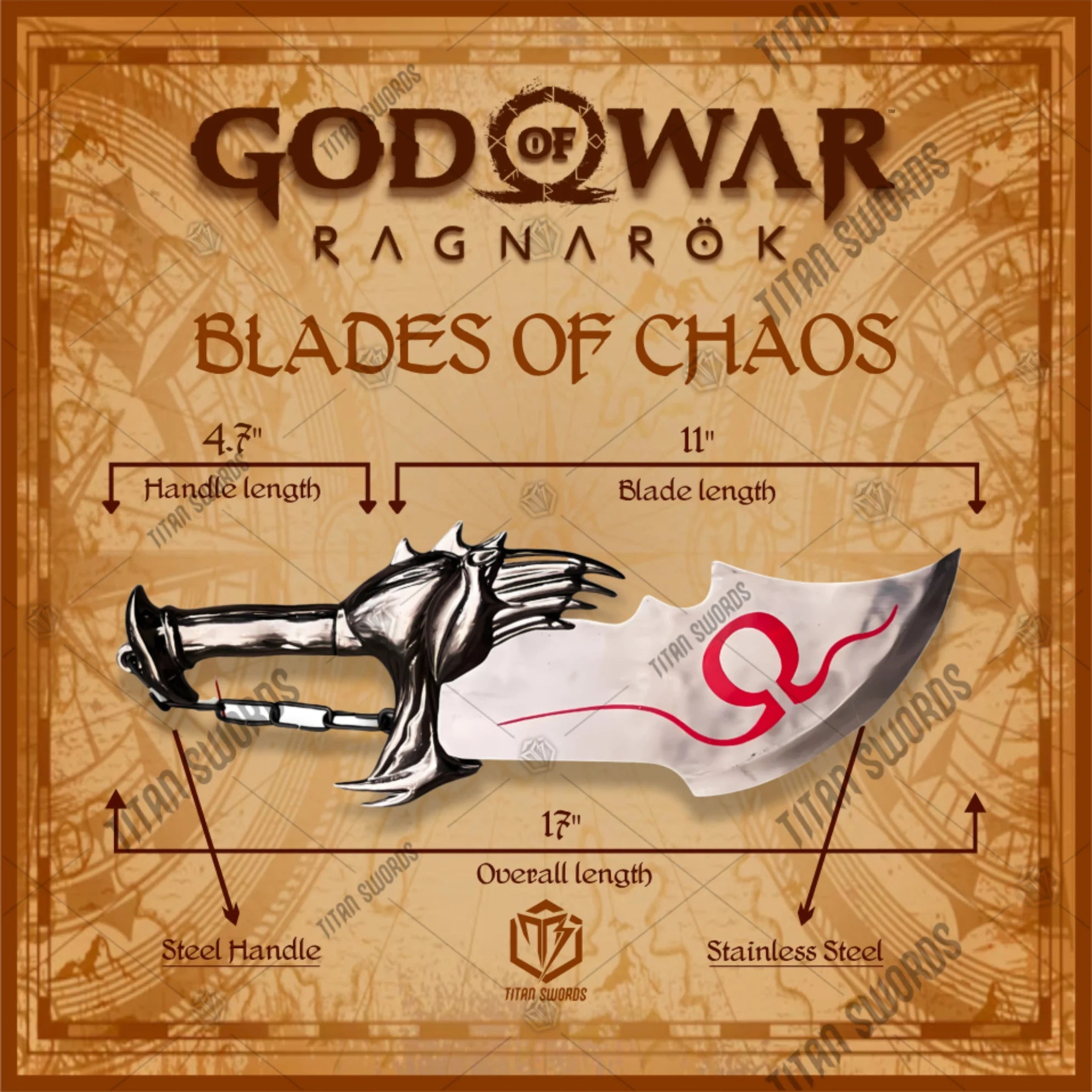 Premium Kratos Inferno Silver Blades of Chaos Replica GOW with Ebony Plaque
