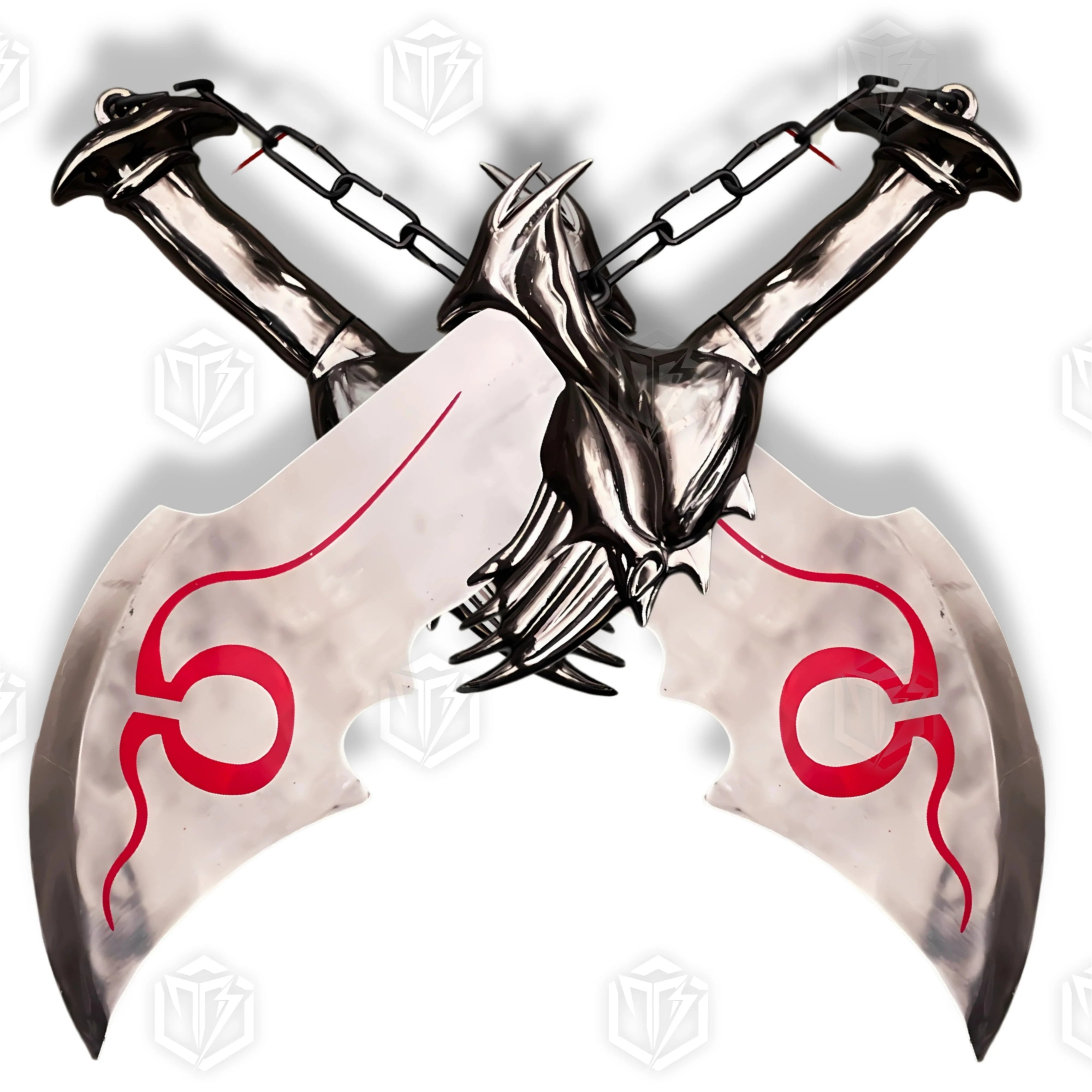 Premium Kratos Inferno Silver Blades of Chaos Replica GOW with Ebony Plaque
