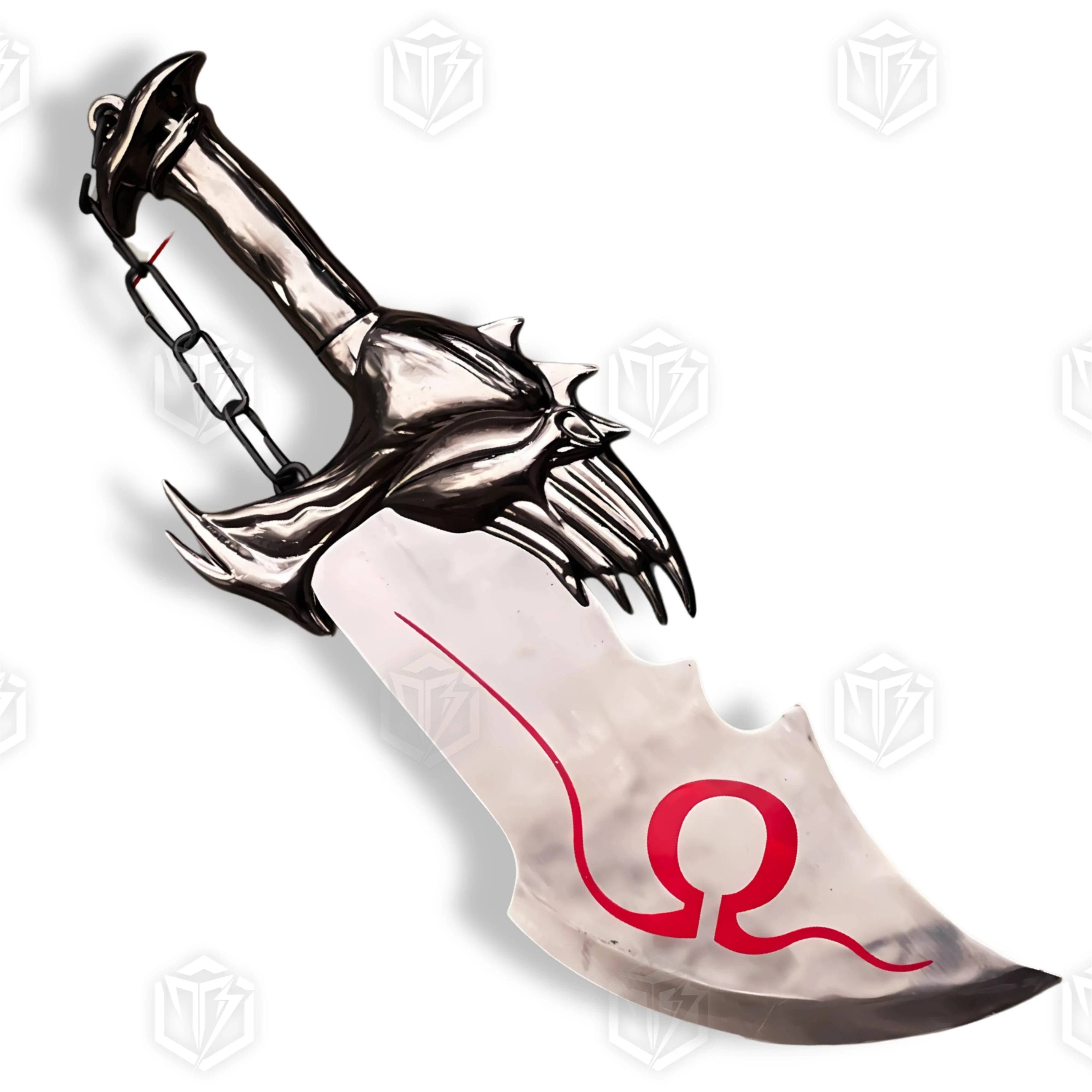Premium Kratos Inferno Silver Blades of Chaos Replica GOW with Ebony Plaque