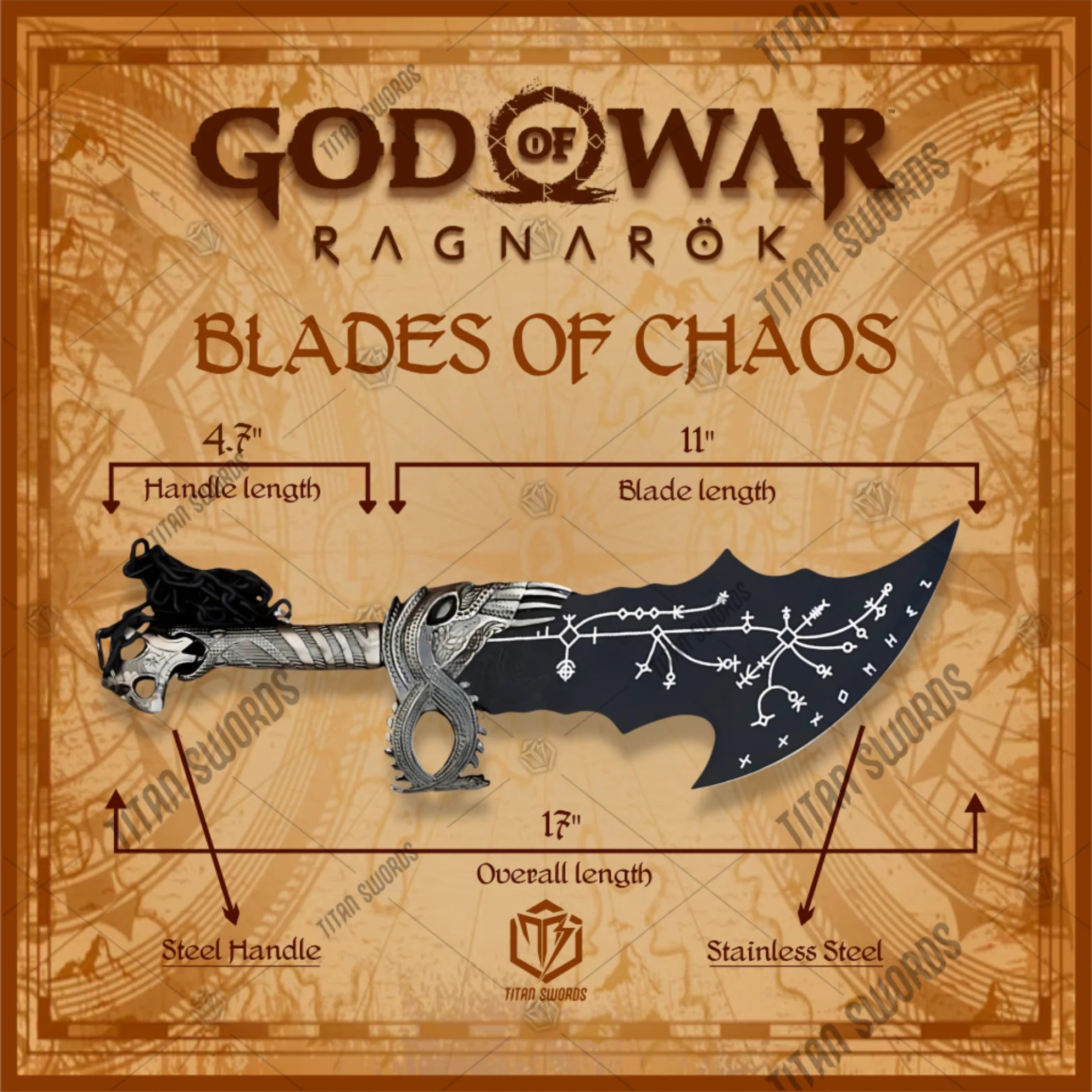 Premium Kratos Norse Black Blades of Chaos Replica GOW with Ebony Plaque