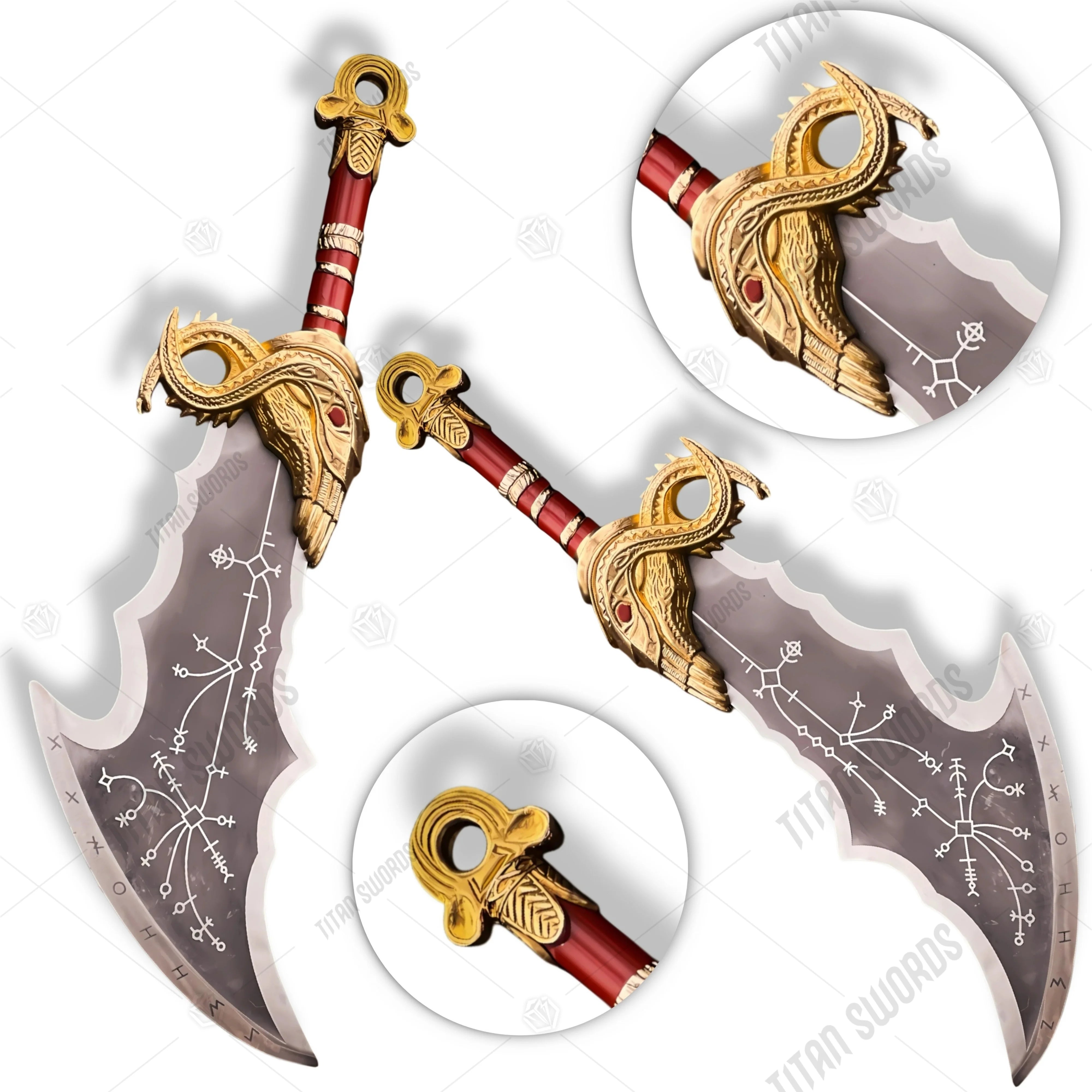 Premium Kratos Crimson Blades of Chaos Replica GOW with Walnut Plaque