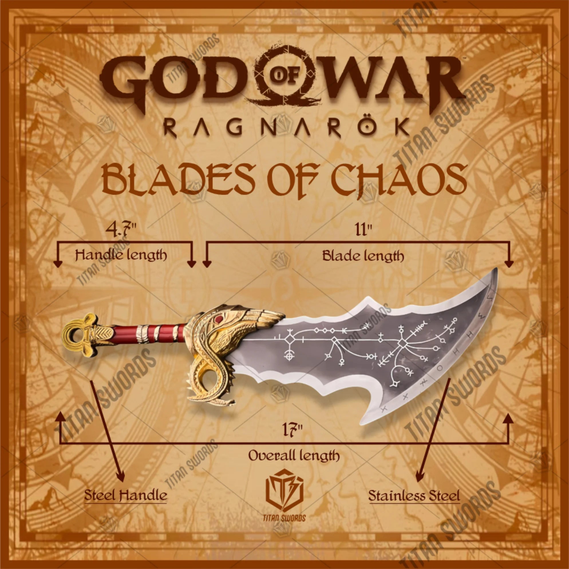 Premium Kratos Crimson Blades of Chaos Replica GOW with Walnut Plaque