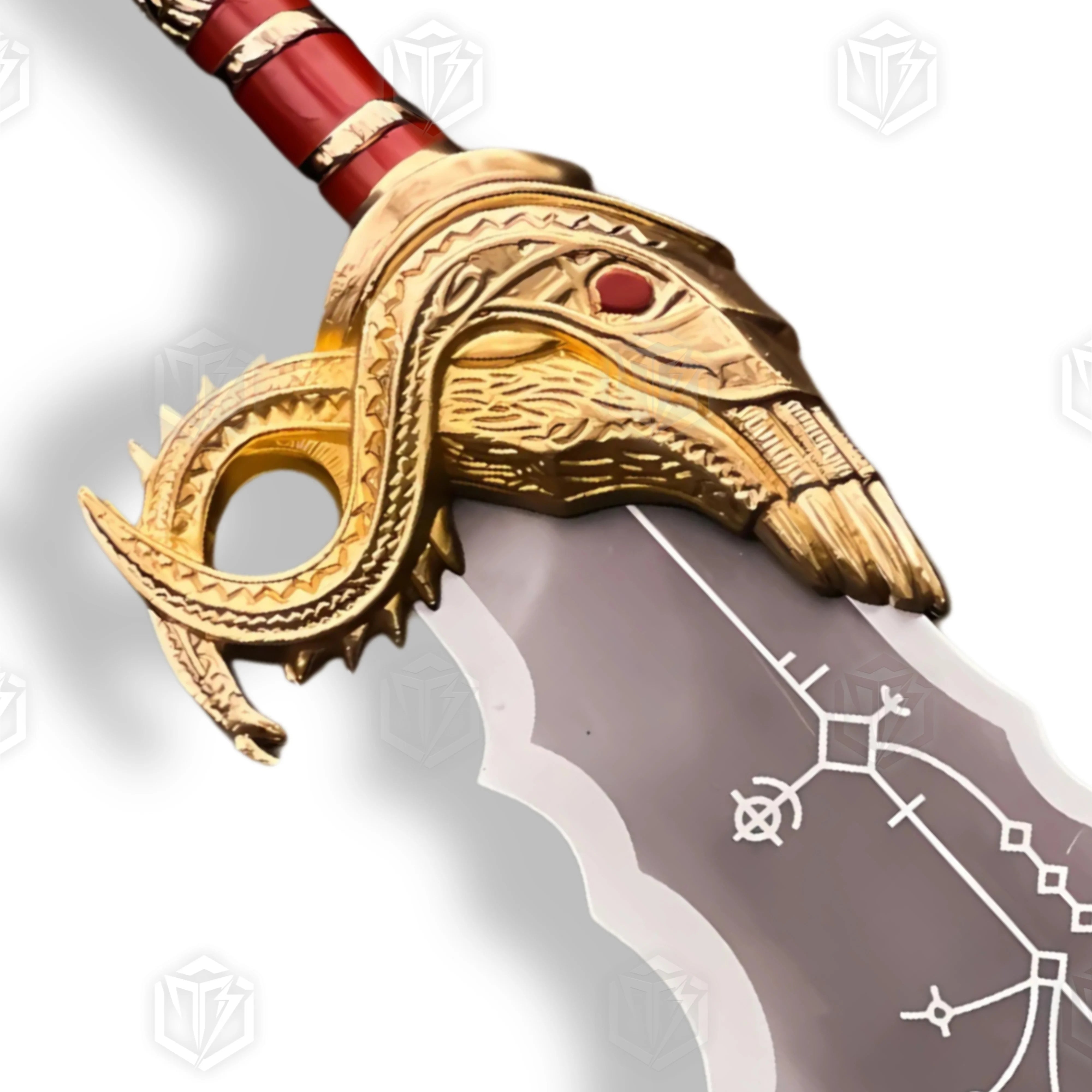 Premium Kratos Crimson Blades of Chaos Replica GOW with Walnut Plaque