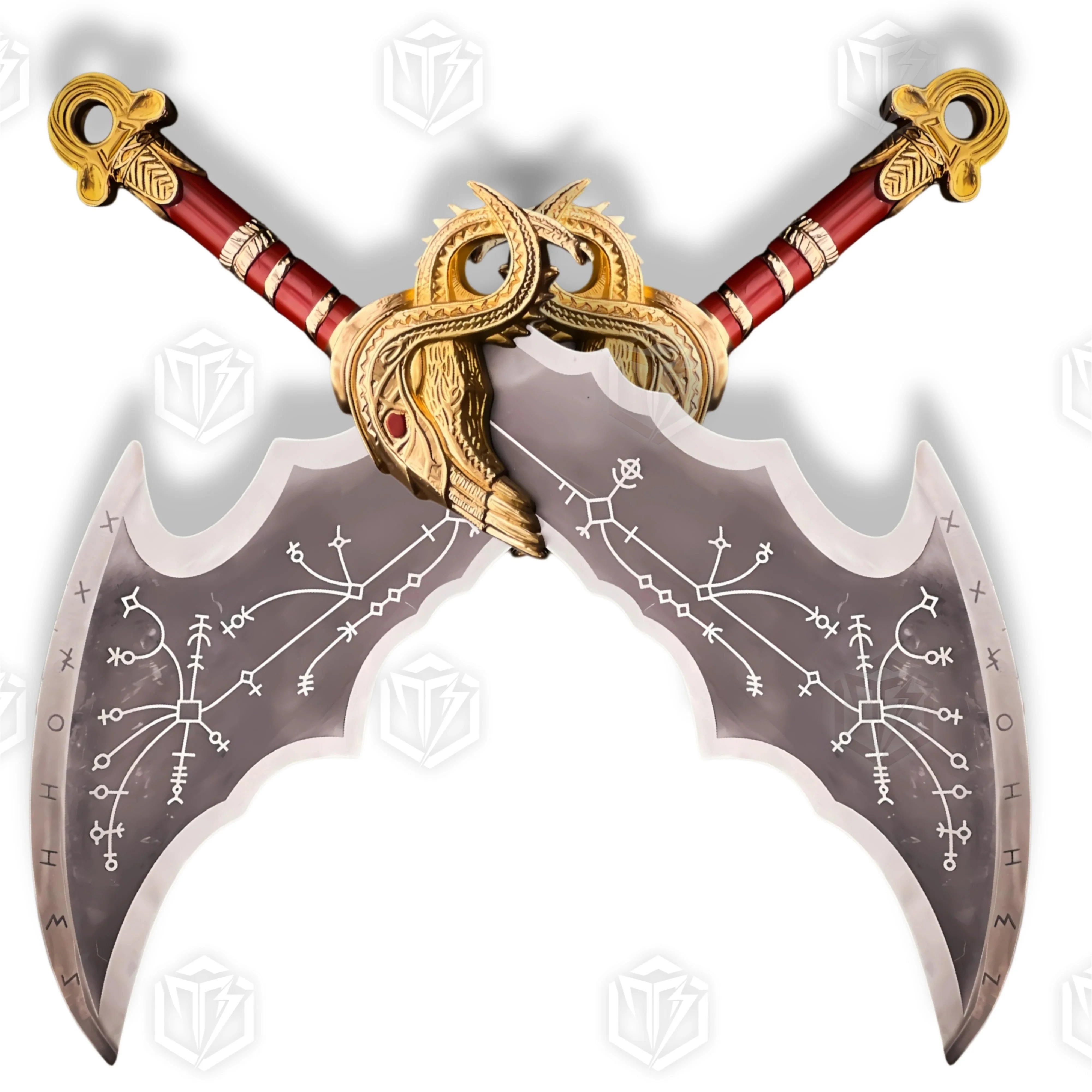 Premium Kratos Crimson Blades of Chaos Replica GOW with Walnut Plaque