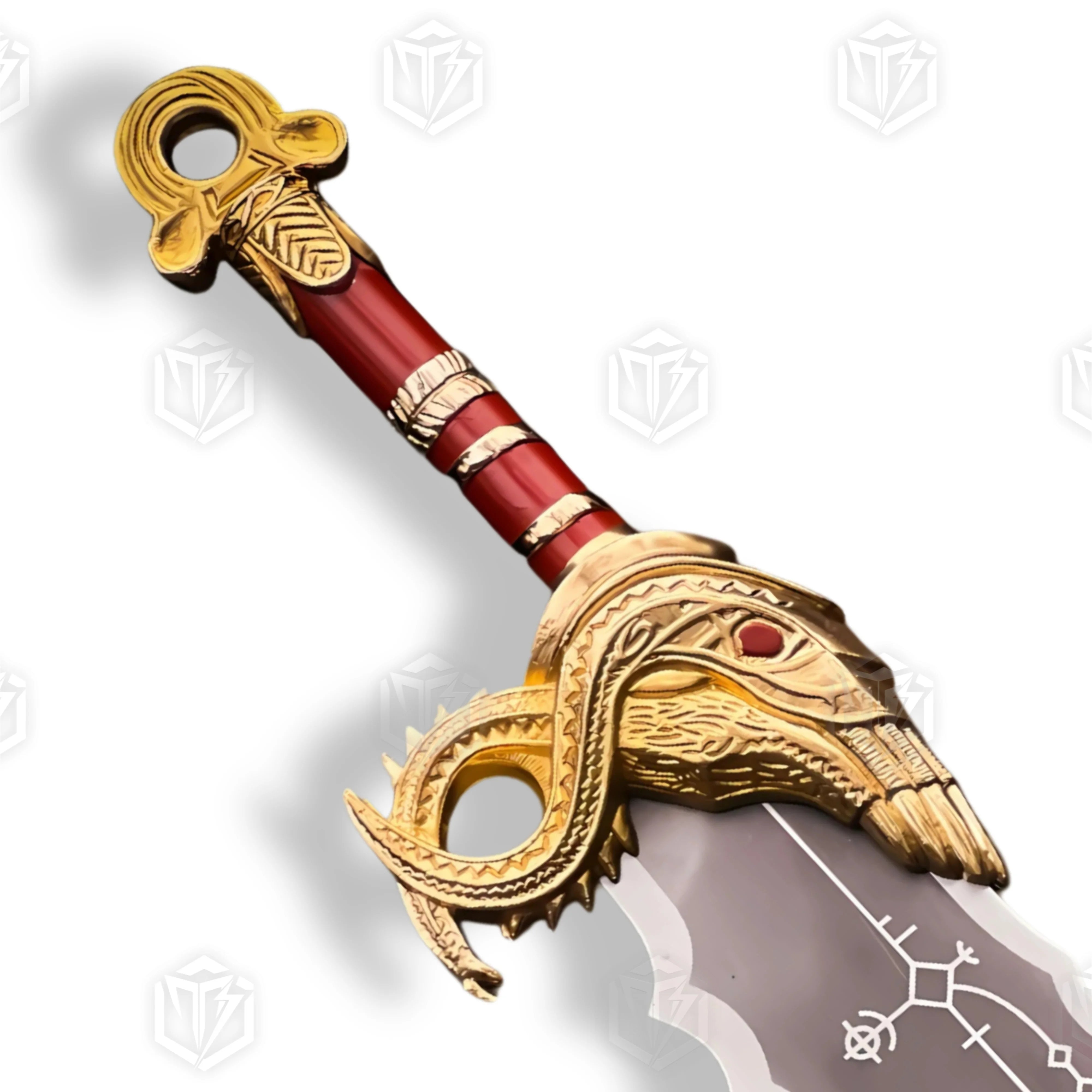 Premium Kratos Crimson Blades of Chaos Replica GOW with Walnut Plaque