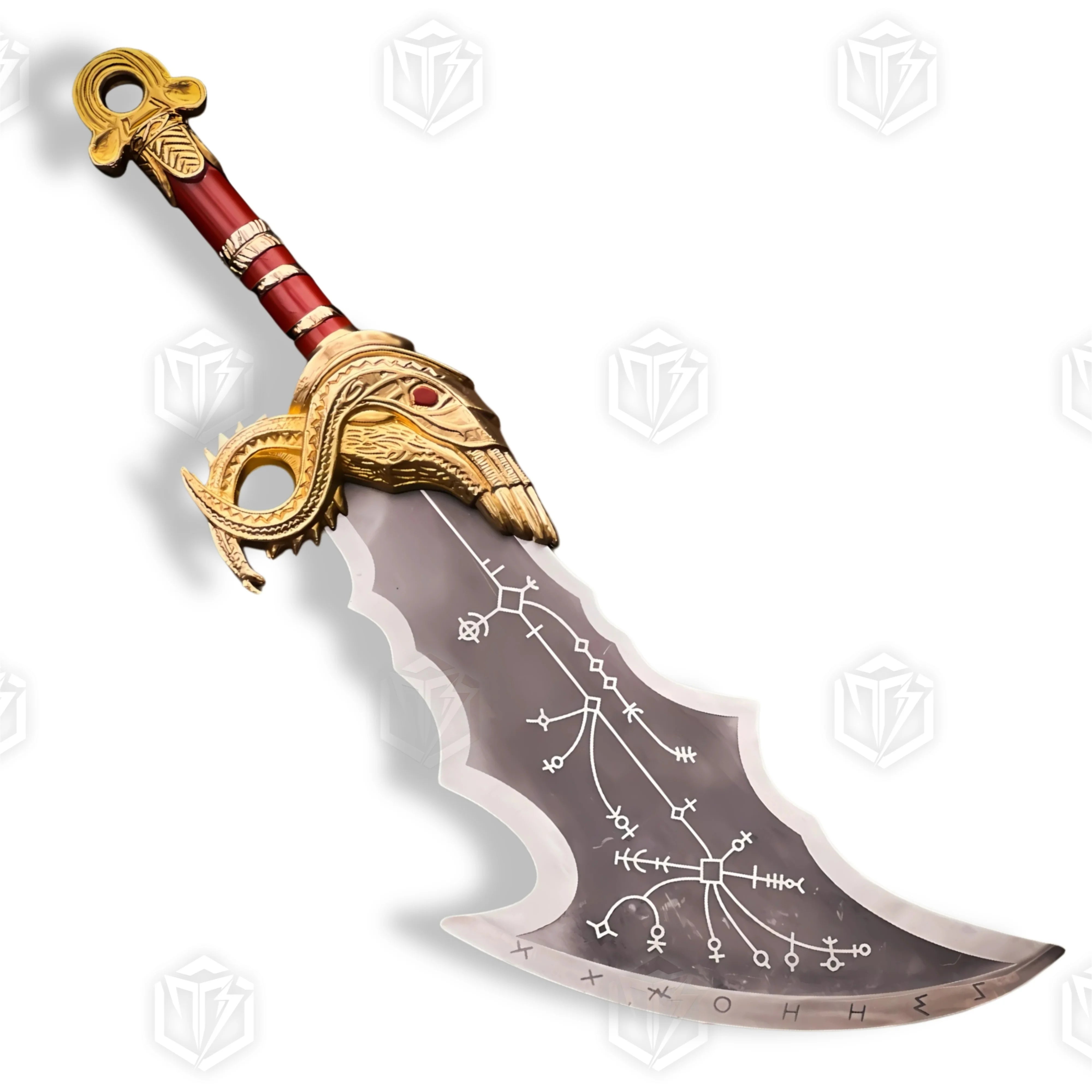 Premium Kratos Crimson Blades of Chaos Replica GOW with Walnut Plaque