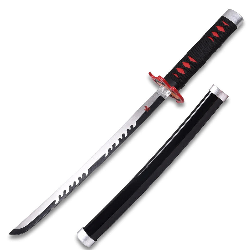 Tanjiro Kamado Black Nichirin prop replica with matte scabbard and stand for Demon Slayer collector display
