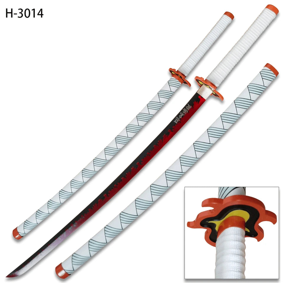 Kyojuro Rengoku Demon Slayer collectible with red flame blade design for conventions and collector showcases