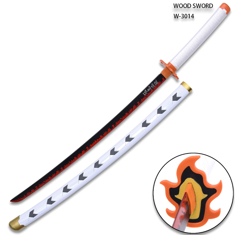 Detailed Demon Slayer Red Nichirin Sword inspired by Flame Hashira Kyojuro Rengoku for cosplay photography