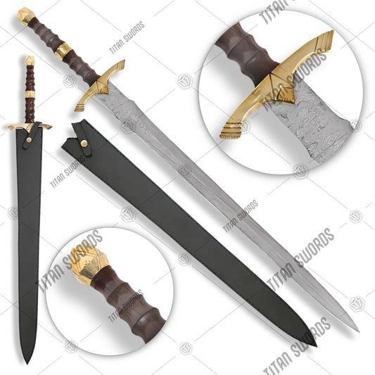 Premium Legends In Steel Brass Heartwood Damascus Sword with Damascus steel.