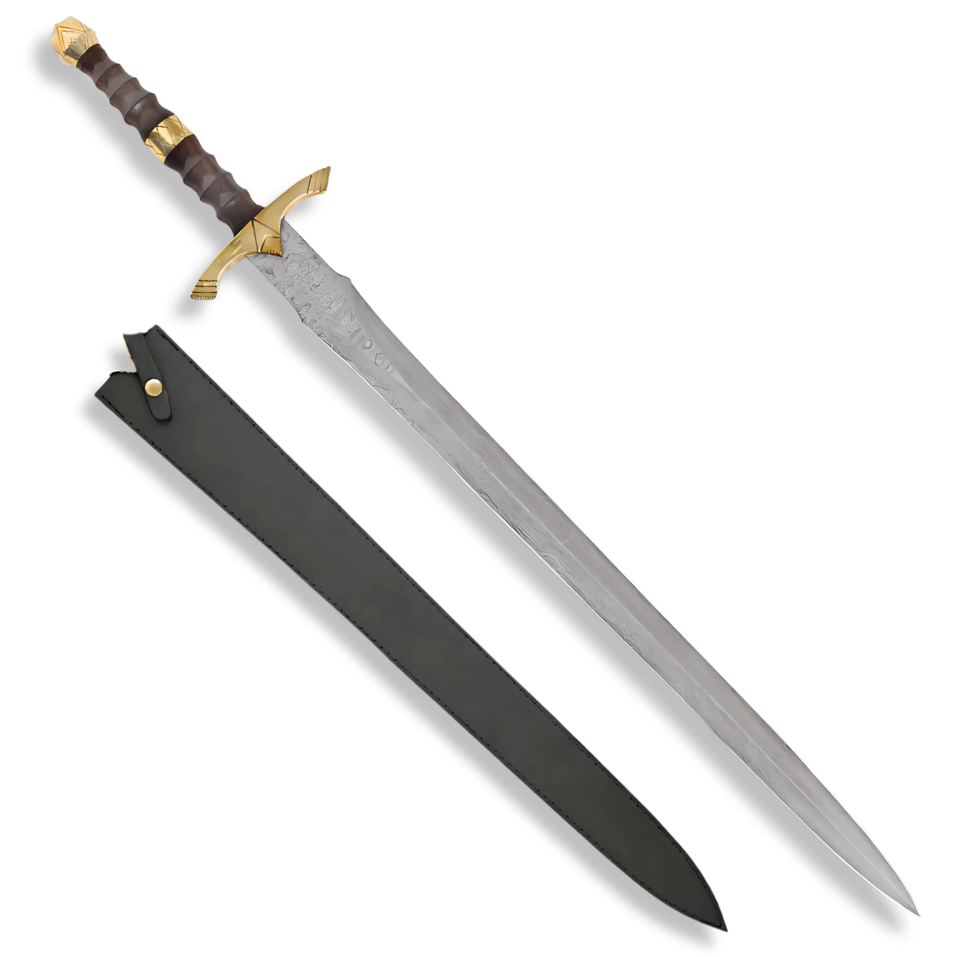 Premium Legends In Steel Brass Heartwood Damascus Sword with Damascus steel.