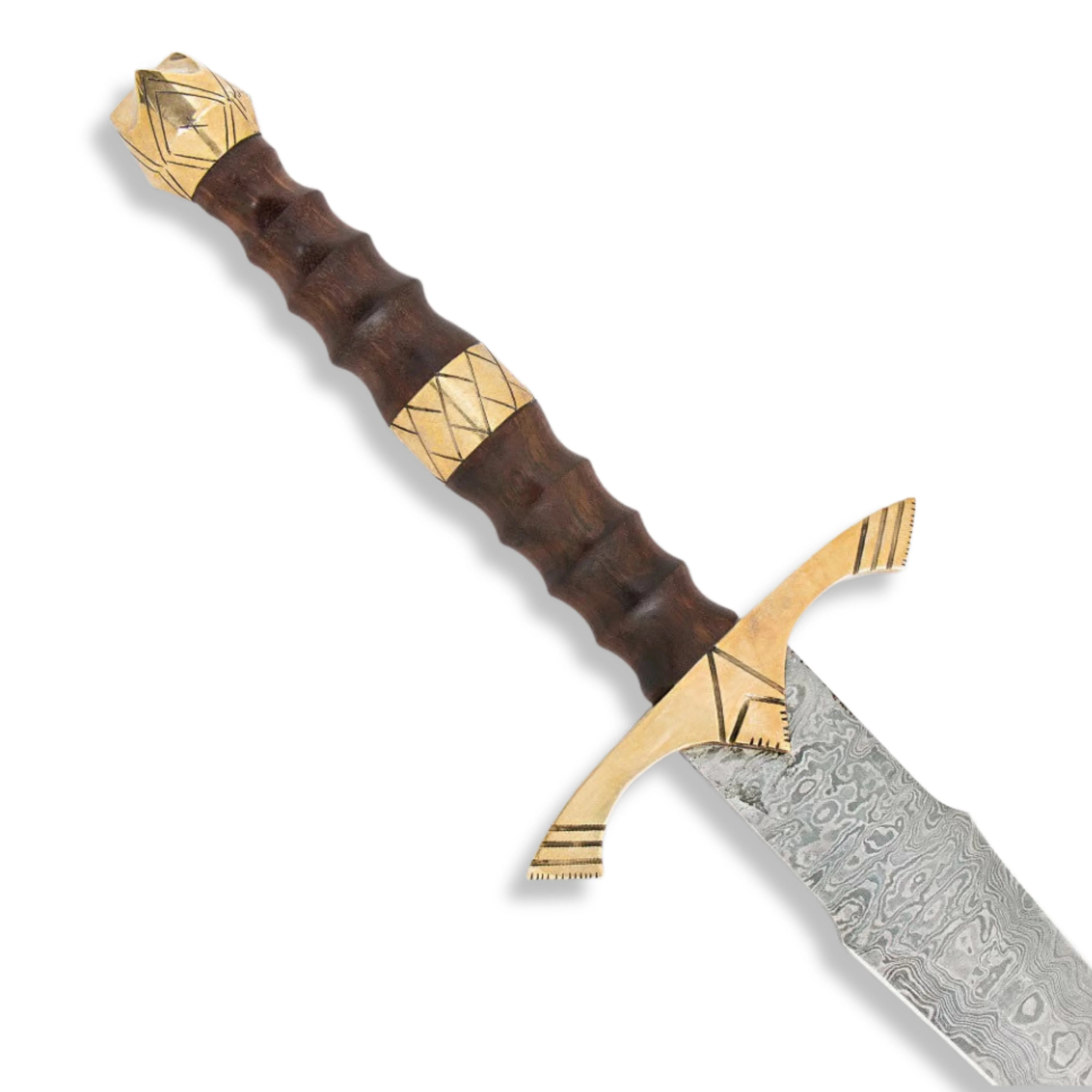 Premium Legends In Steel Brass Heartwood Damascus Sword with Damascus steel.