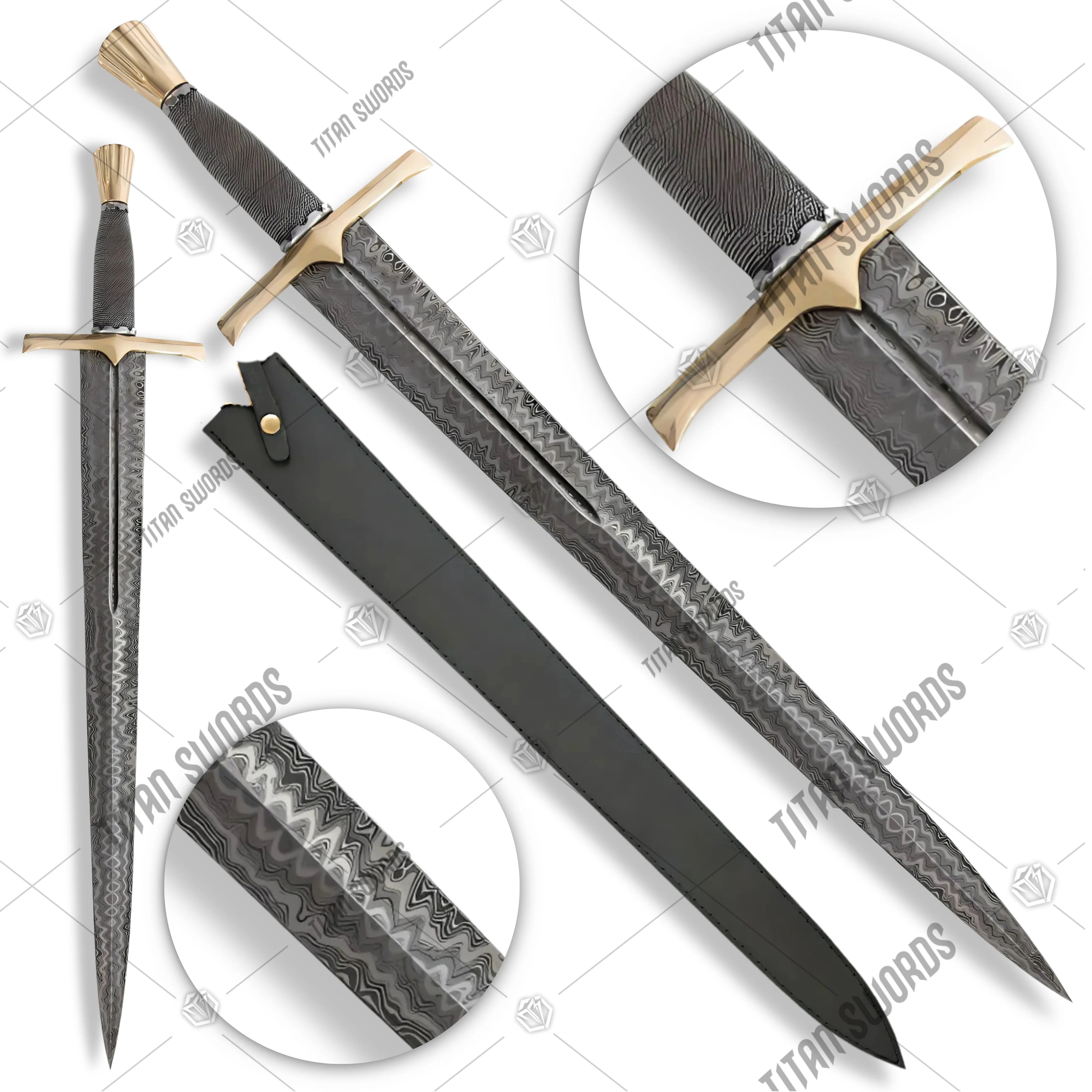 Premium Legends In Steel Medieval Wire Wrapped Damascus Sword with damascus steel.