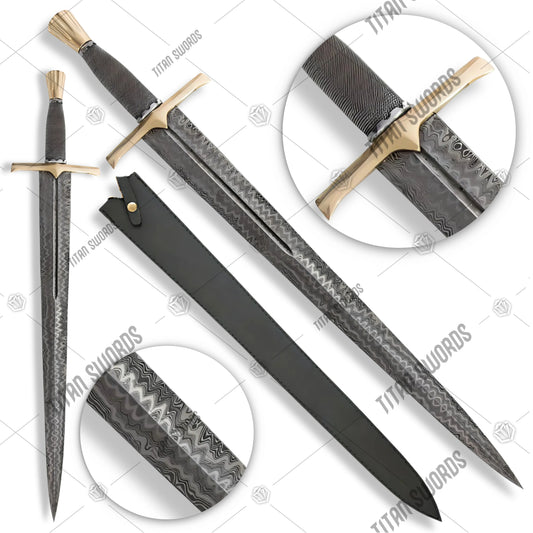Premium Legends In Steel Medieval Wire Wrapped Damascus Sword with damascus steel.