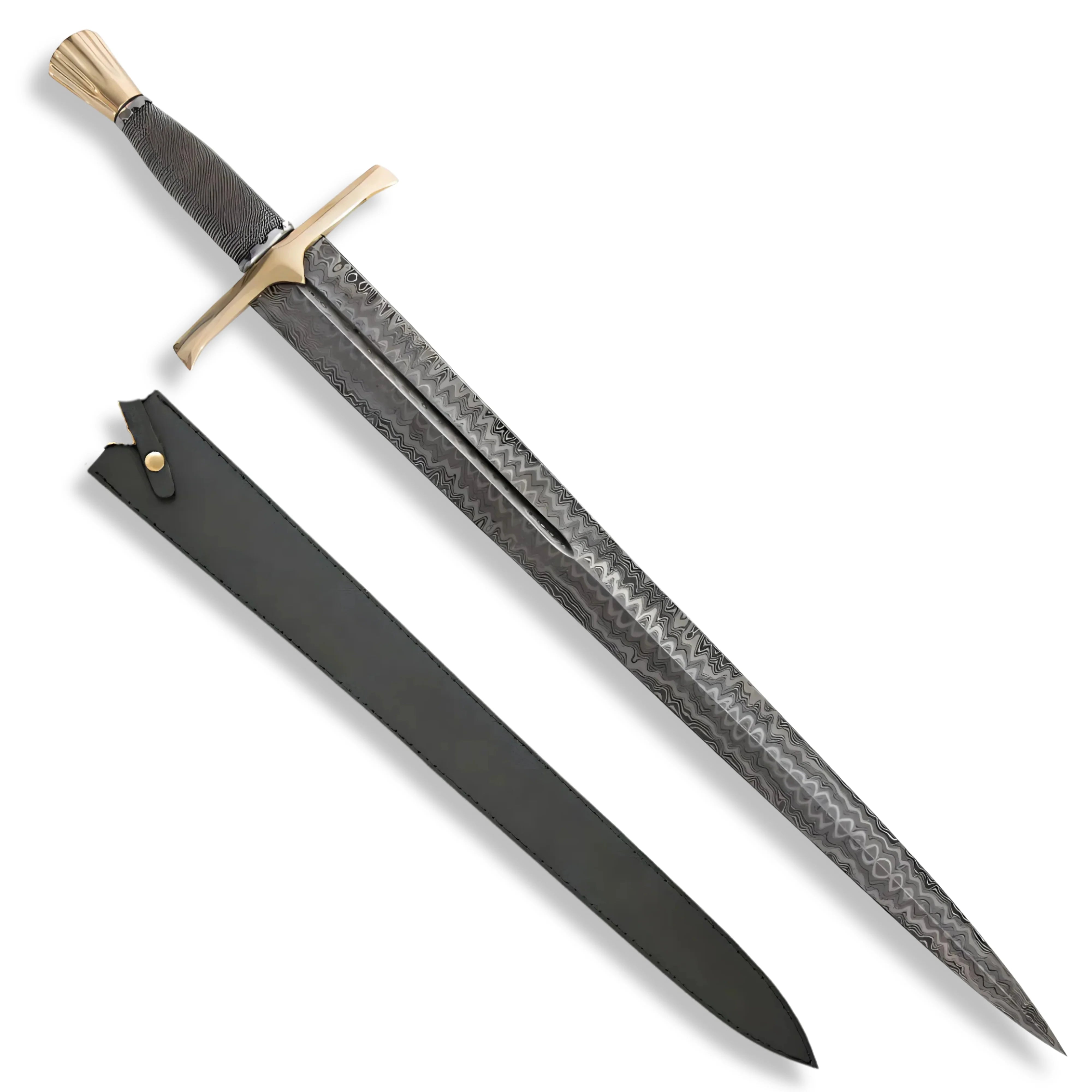 Premium Legends In Steel Medieval Wire Wrapped Damascus Sword with damascus steel.