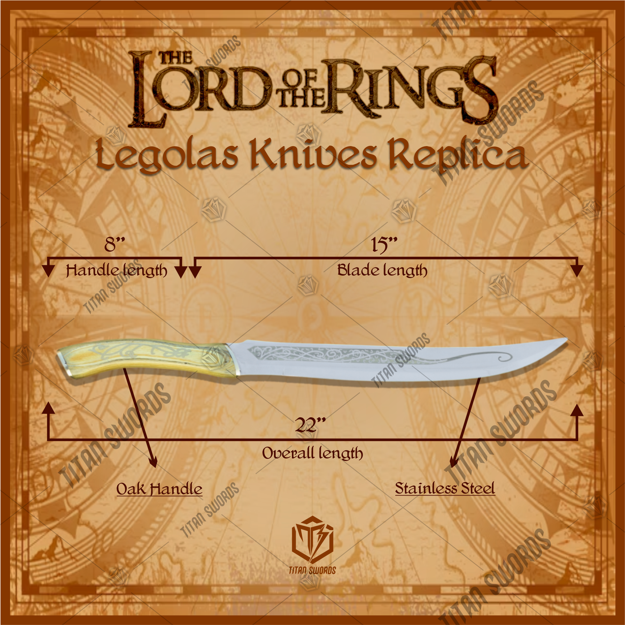 Premium Legolas Elven Twin Blades Replica LOTR with Ebony Plaque