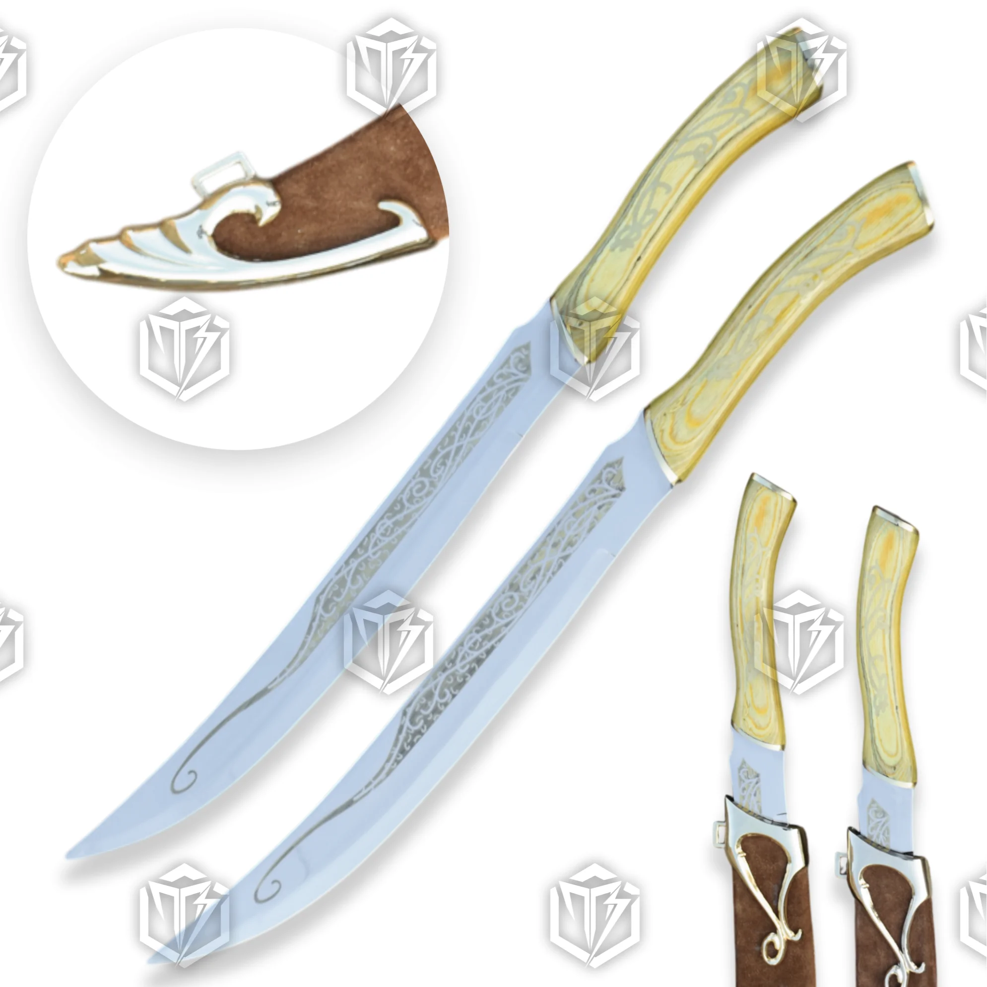 Premium Legolas Elven Twin Blades Replica LOTR with Ebony Plaque