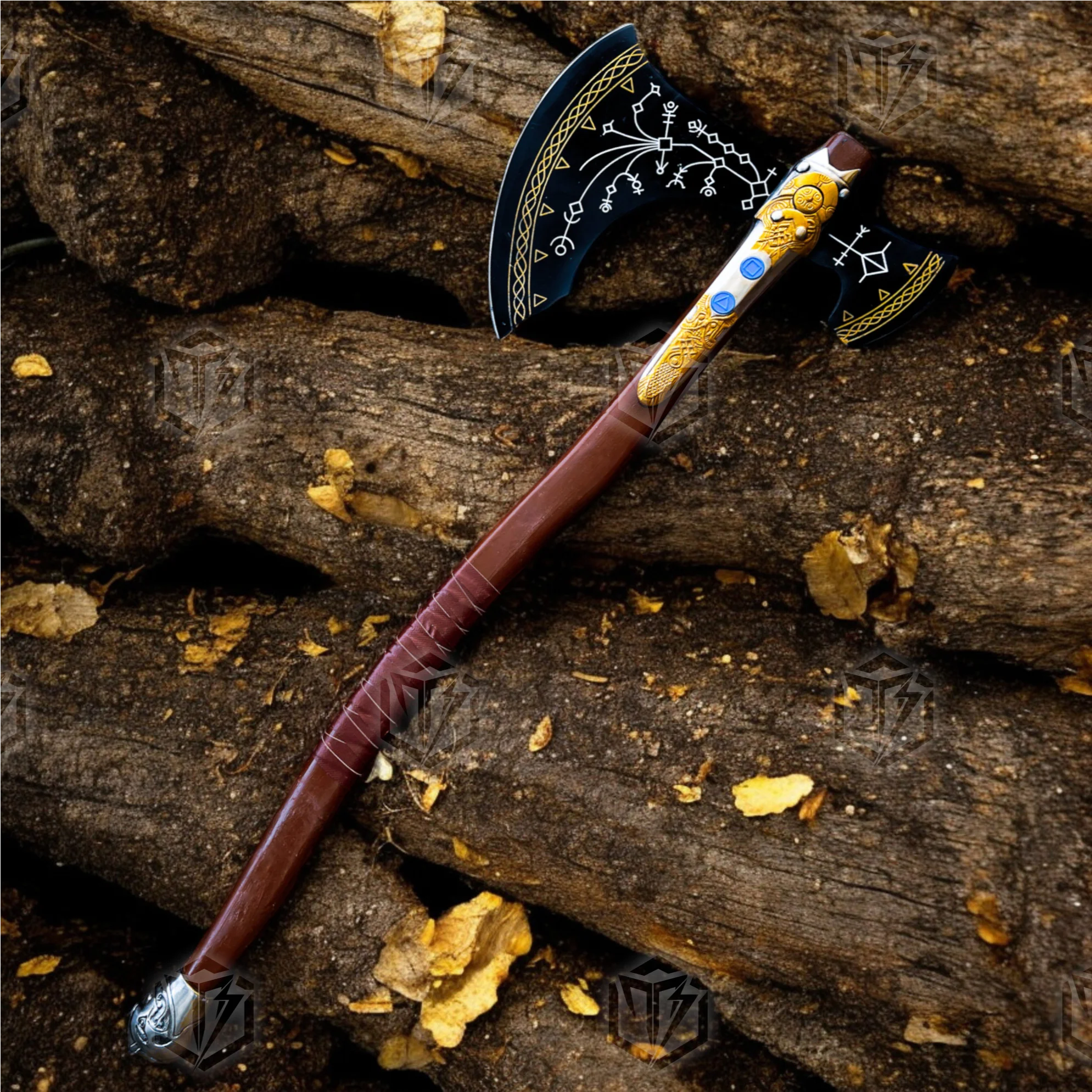 Premium Leviathan Axe Kratos Replica God of War with Walnut Stand