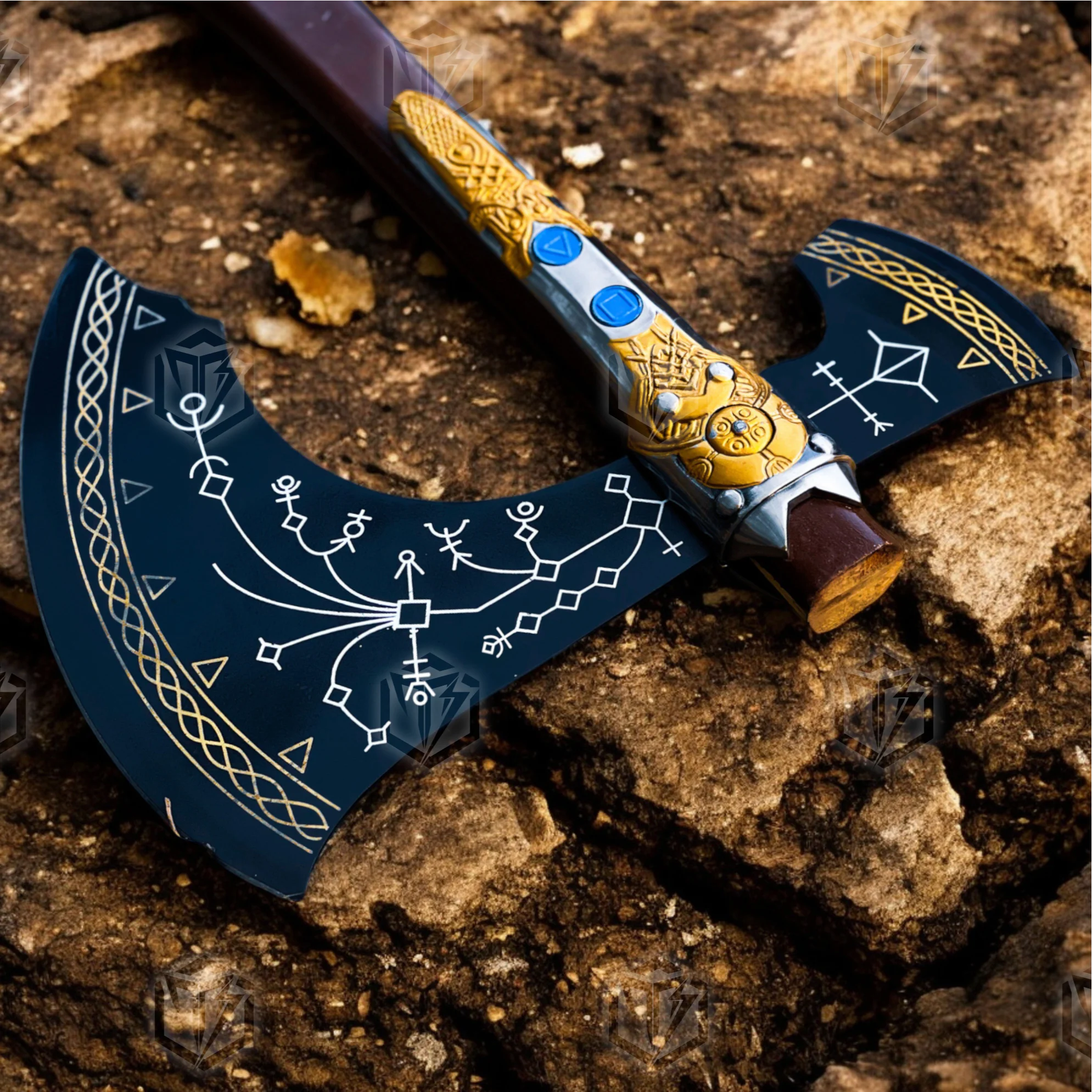 Premium Leviathan Axe Kratos Replica God of War with Walnut Stand