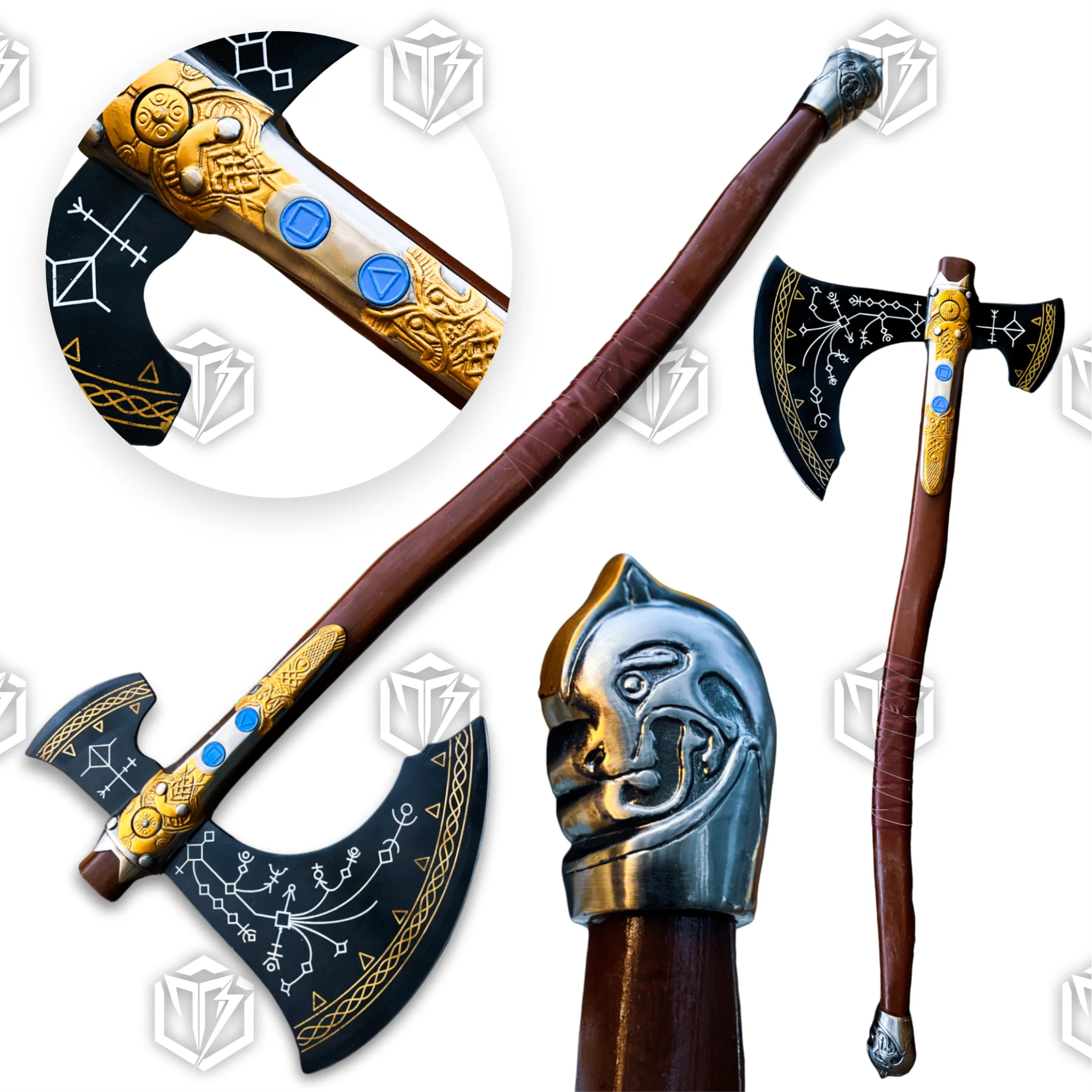 Premium Leviathan Axe Kratos Replica God of War with Walnut Stand