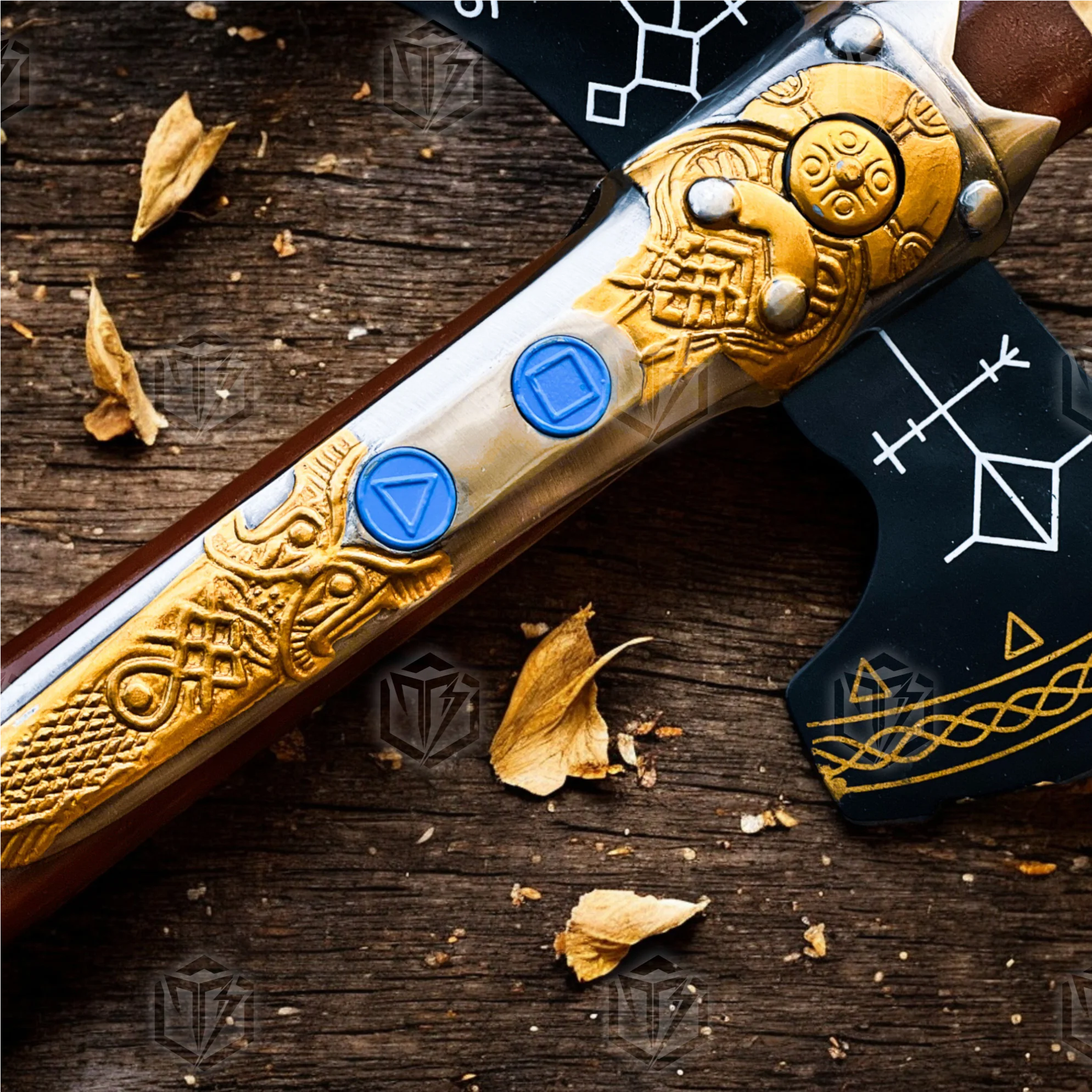 Premium Leviathan Axe Kratos Replica God of War with Walnut Stand