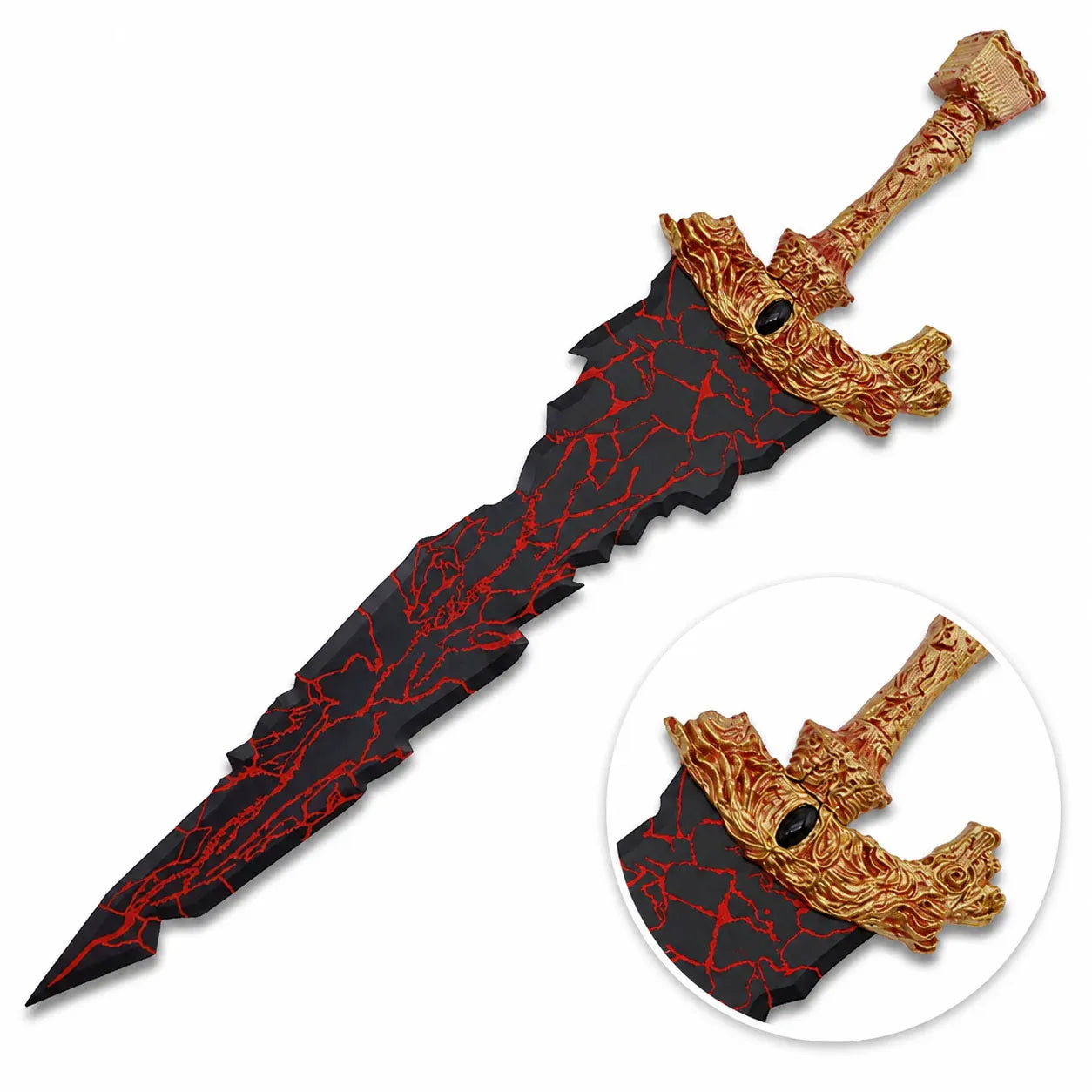 Dragon Lava Fantasy Sword FS-356 – front-facing display view with inset showing upper blade and hilt detail