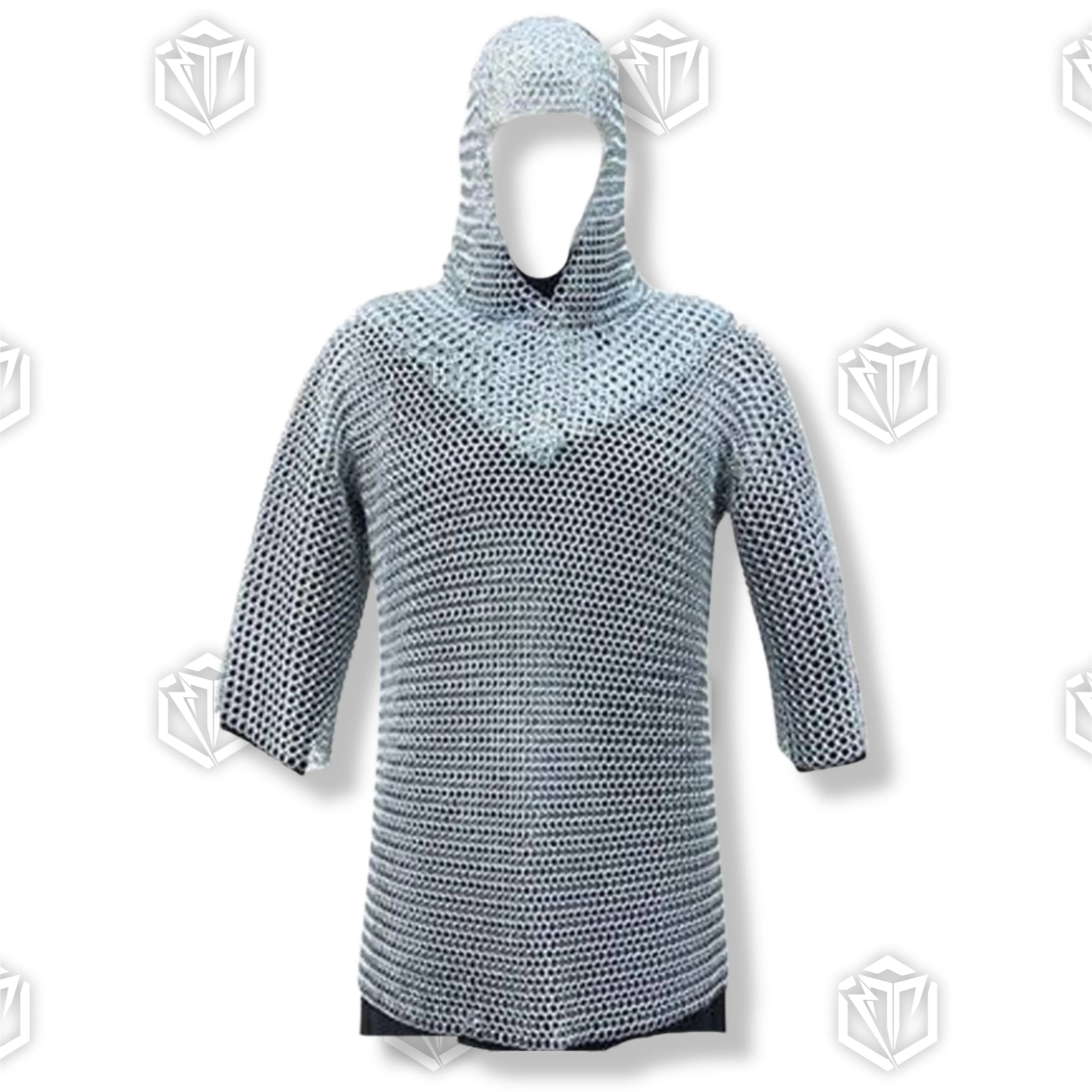 Premium Medieval Aluminum Chain Mail Shirt Hauberk Armor Set Replica with aluminum rings.