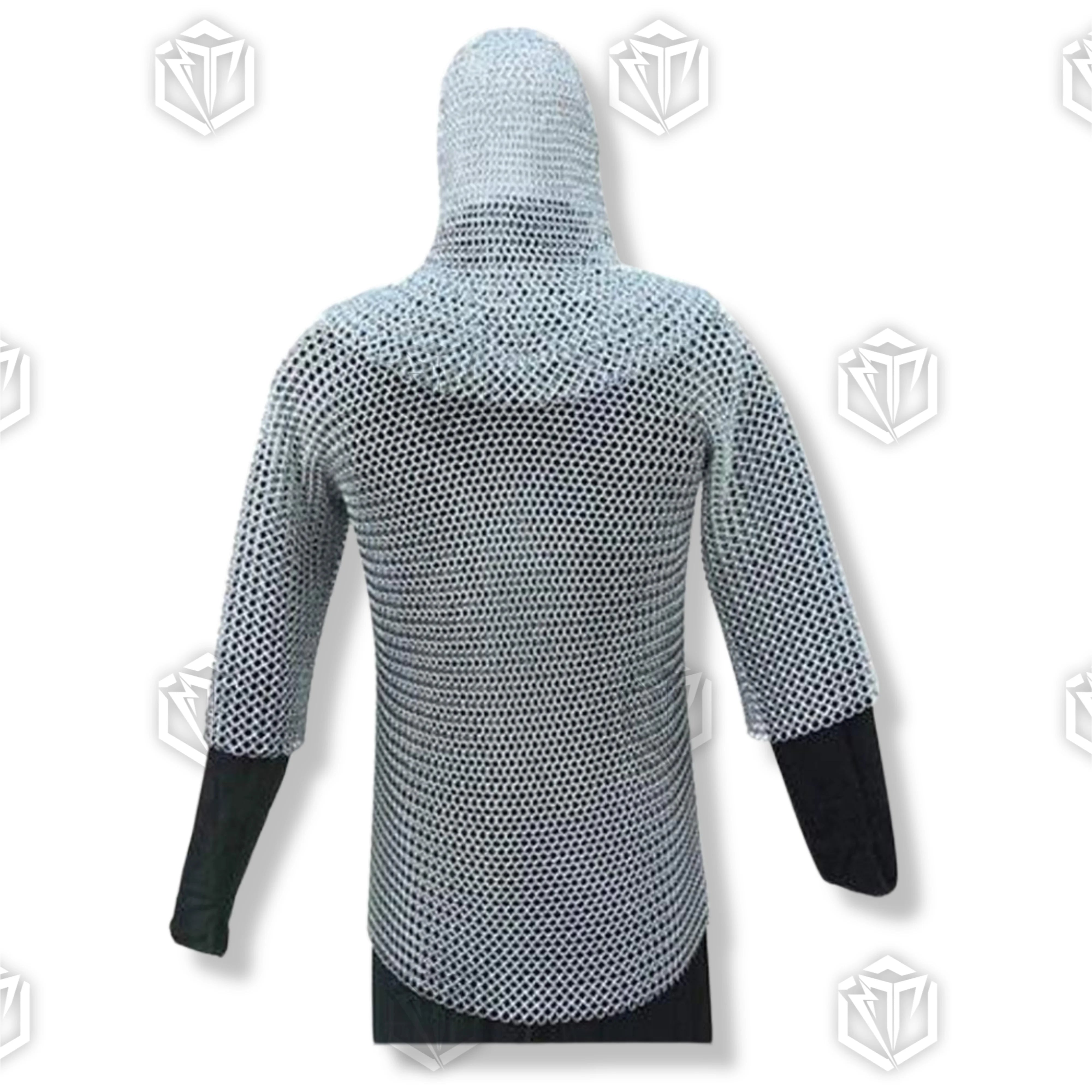 Premium Medieval Aluminum Chain Mail Shirt Hauberk Armor Set Replica with aluminum rings.