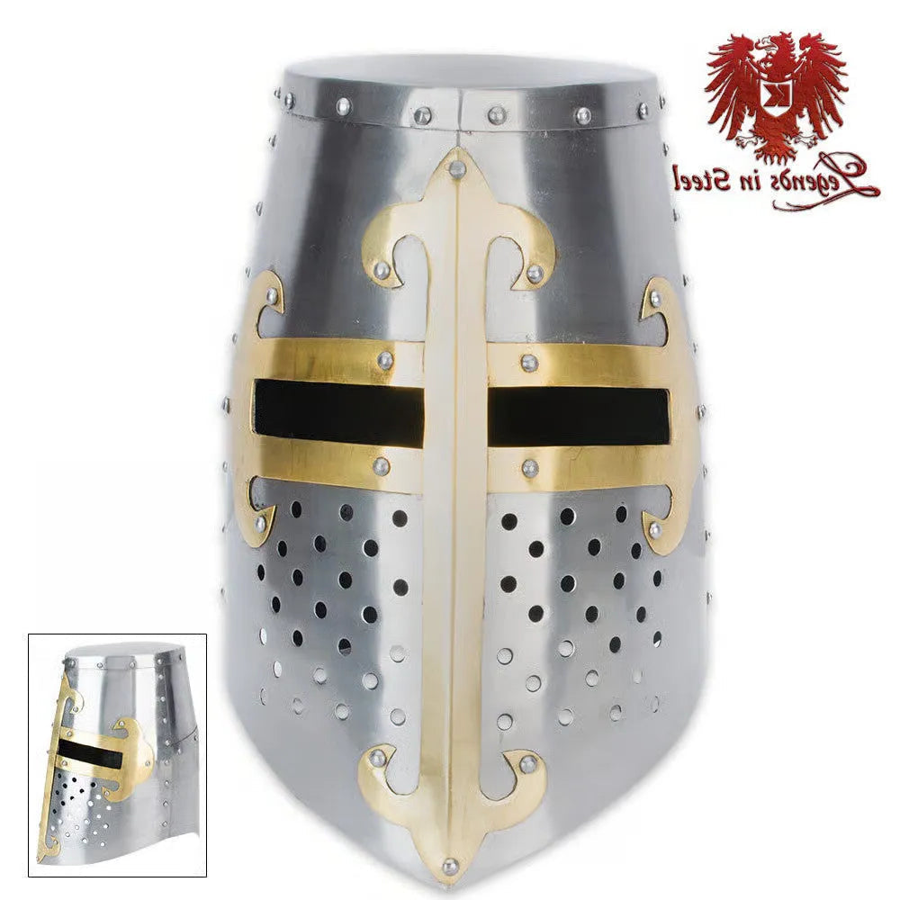Adjustable liner and chin strap on Crusader helmet replica