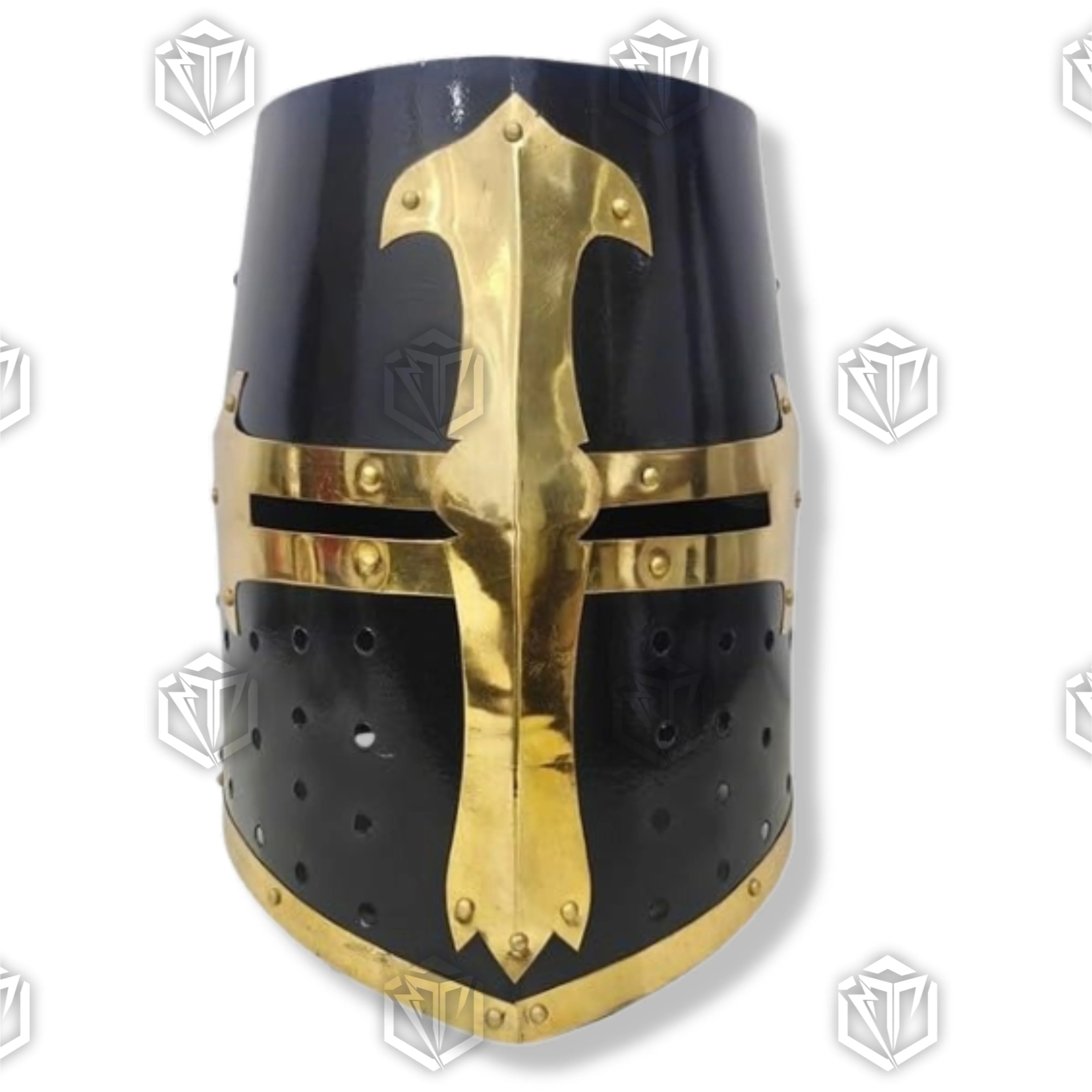 Premium Medieval Knight Templar Black Crusader Helmet Replica with high-carbon stainless steel.