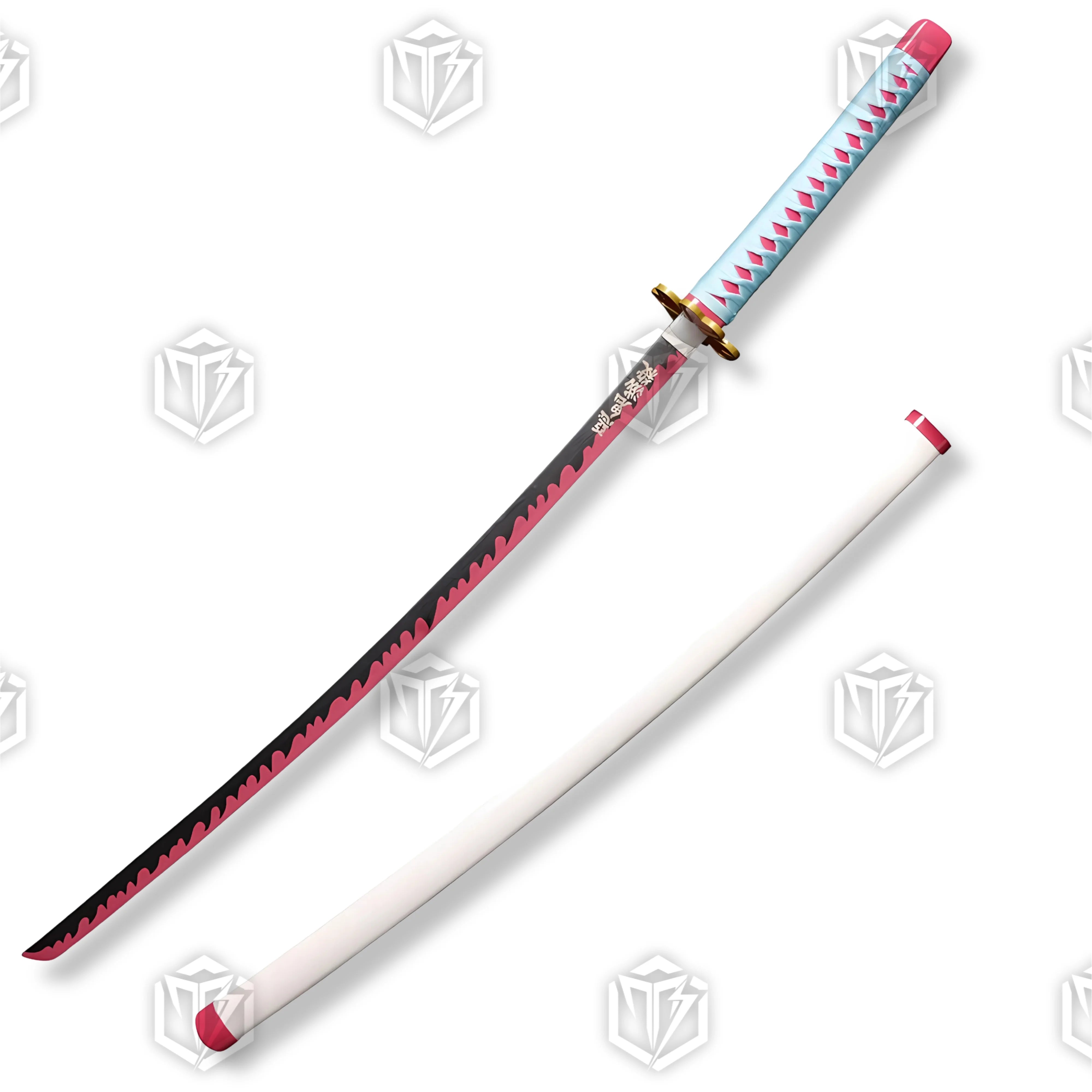 Premium Mitsuri Kanroji Nichirin Demon Slayer Sword Replica with pink flame pattern.