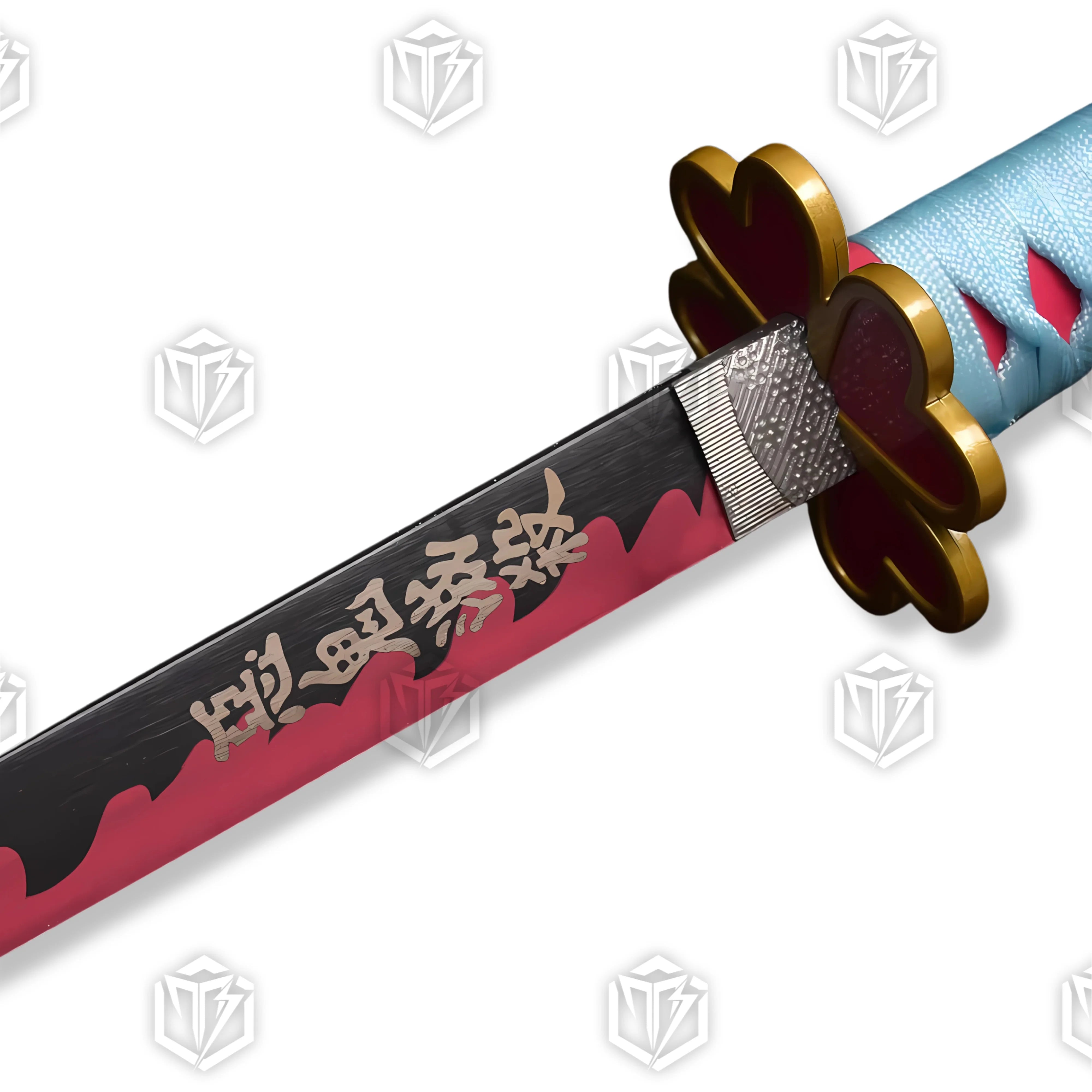 Premium Mitsuri Kanroji Nichirin Demon Slayer Sword Replica with pink flame pattern.