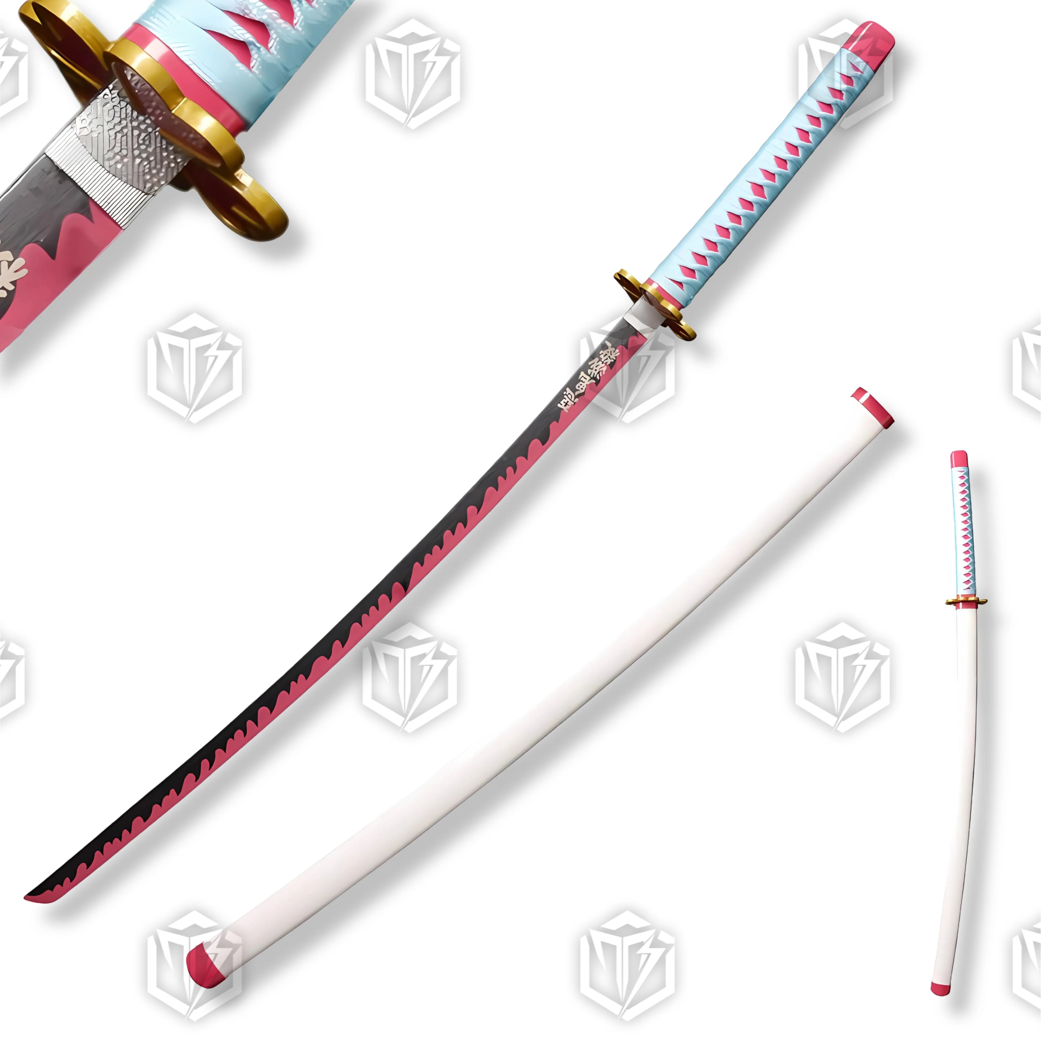 Premium Mitsuri Kanroji Nichirin Demon Slayer Sword Replica with pink flame pattern.