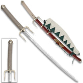 Mugen Typhoon Swell Samurai Champloo display collectible featuring premium stainless steel construction with decorative display finish and matching wooden scabbard for anime collectors and cosplay enthusiasts.