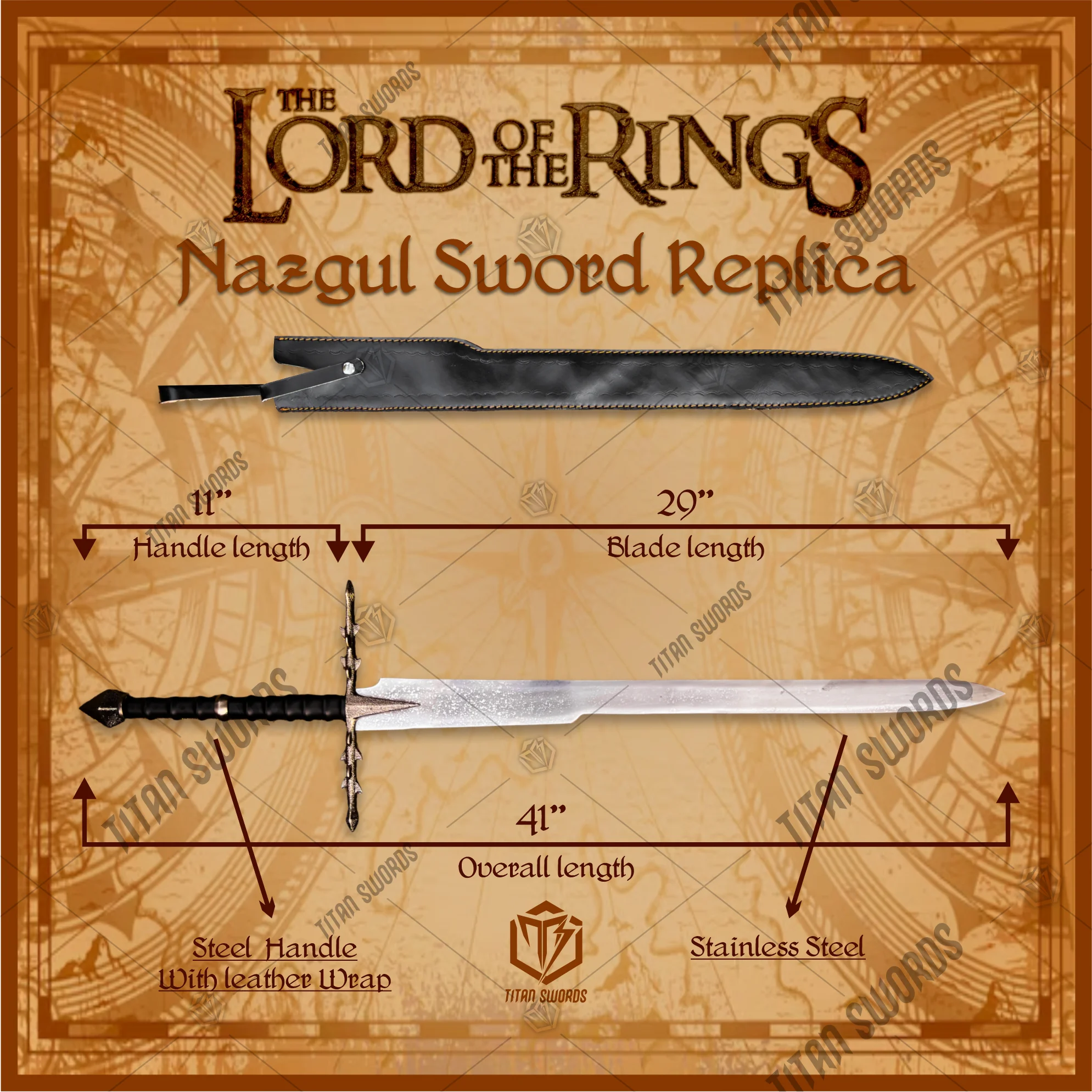 Premium Nazgul Shadow of Mordor Sword Replica LOTR with Ebony Stand