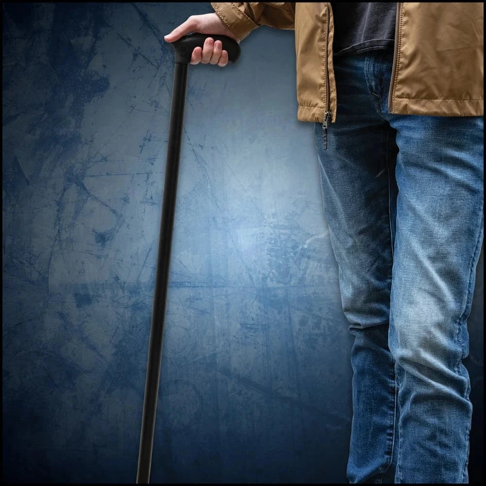 Hand gripping Night Watchman Sword Cane handle – fan-inspired gothic display cane collectible