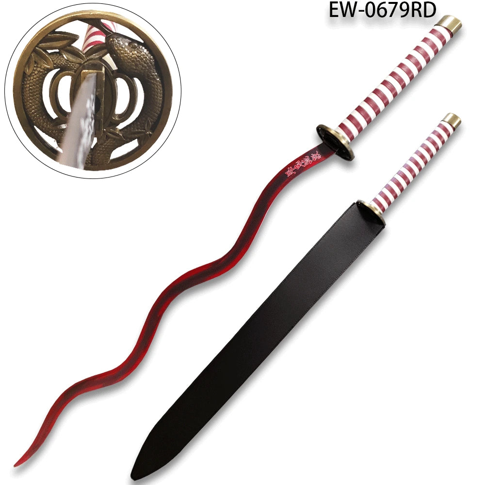 Large Demon Slayer Obanai Iguro Red Nichirin Display Collectible with premium decorative craftsmanship, serpentine blade design and matching display scabbard