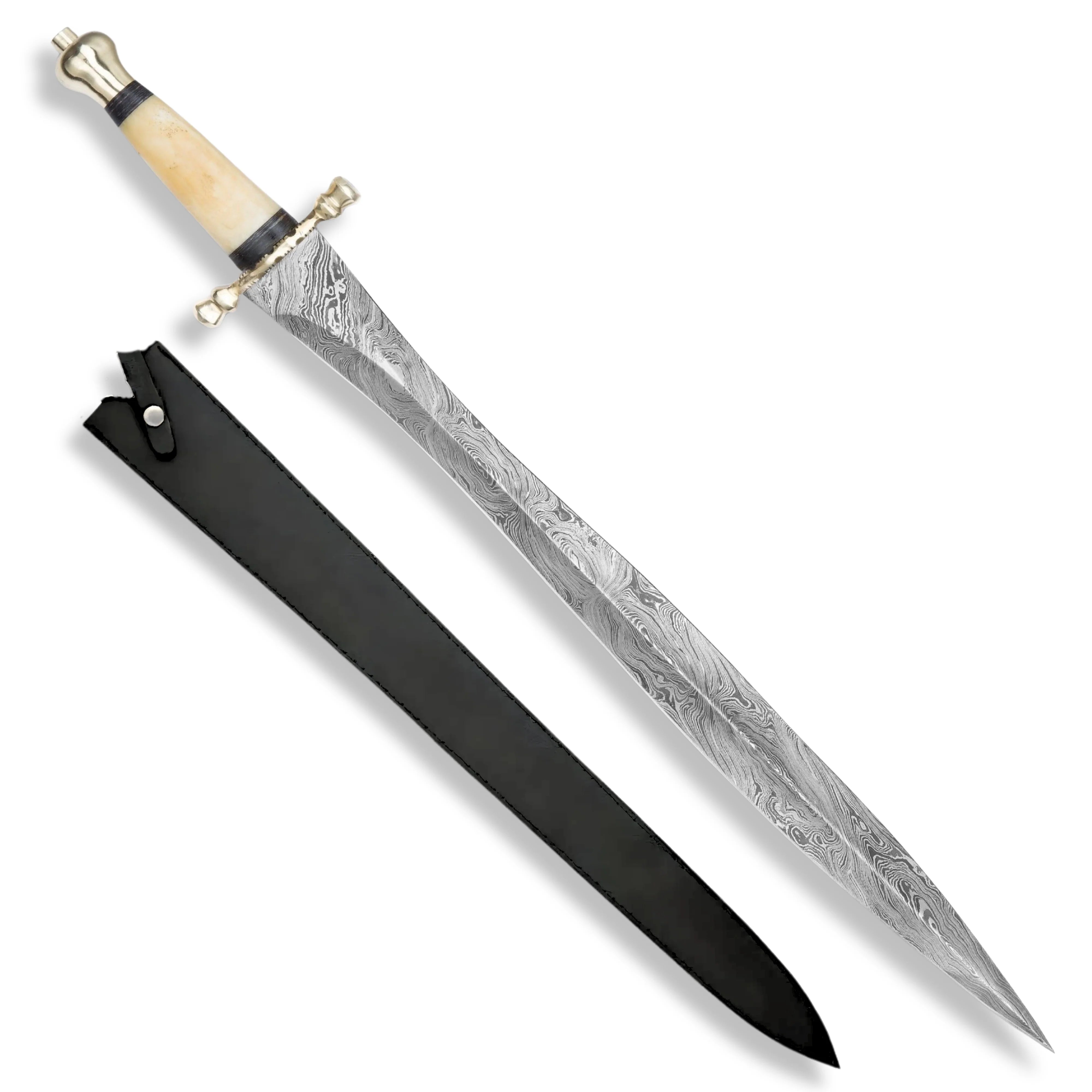 Premium Persian Carved Bone Legends In Steel Damascus Sword with damascus steel.