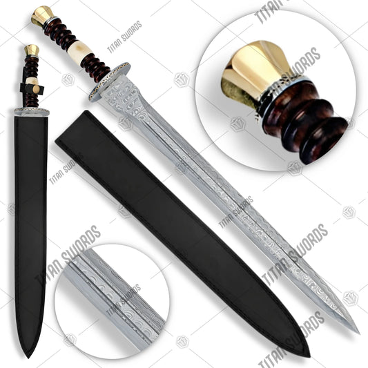 Premium Renaissance Heartwood and Bone Legends In Steel Damascus Sword with damascus steel.