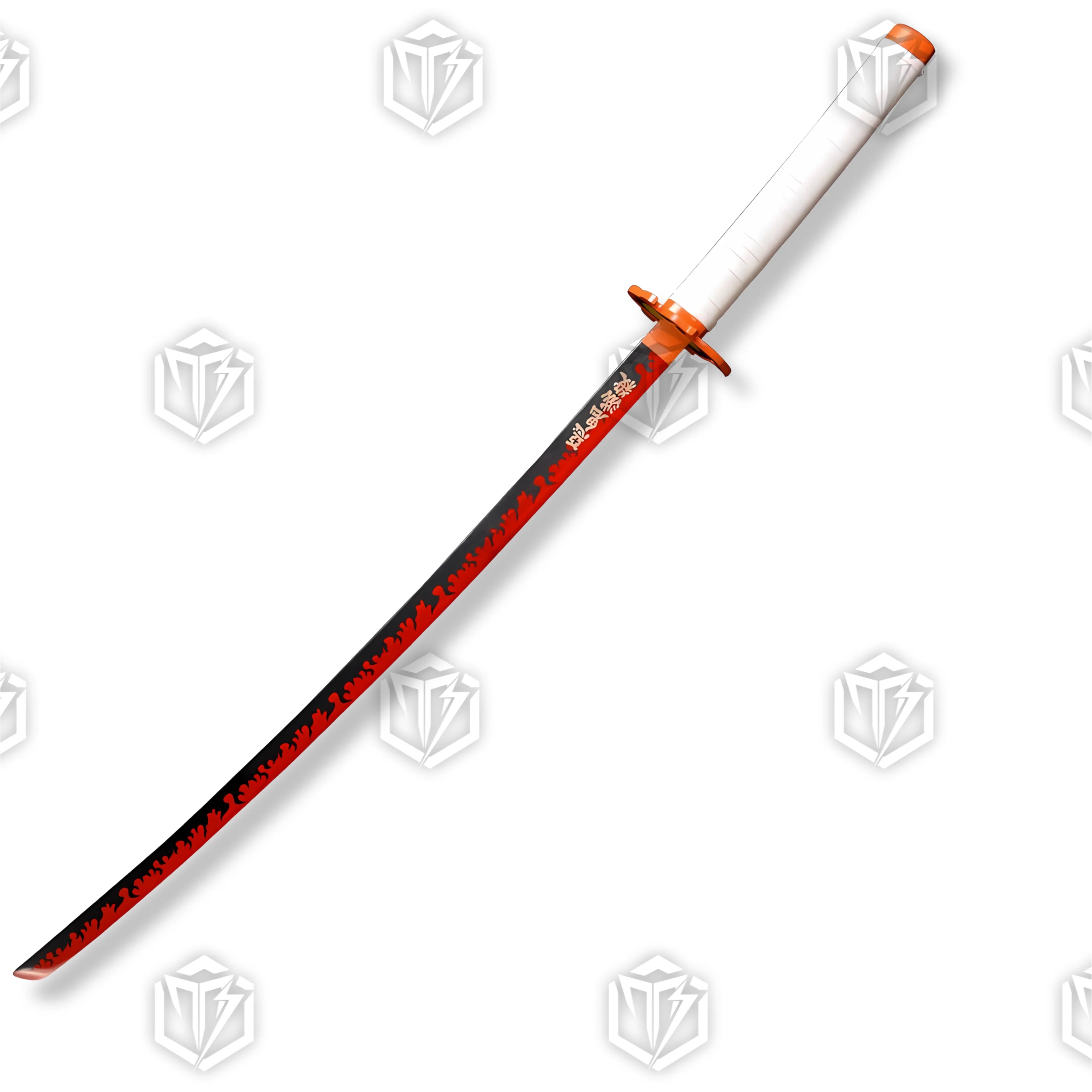 Premium Rengoku Nichirin Demon Slayer Sword Replica with flame pattern blade.