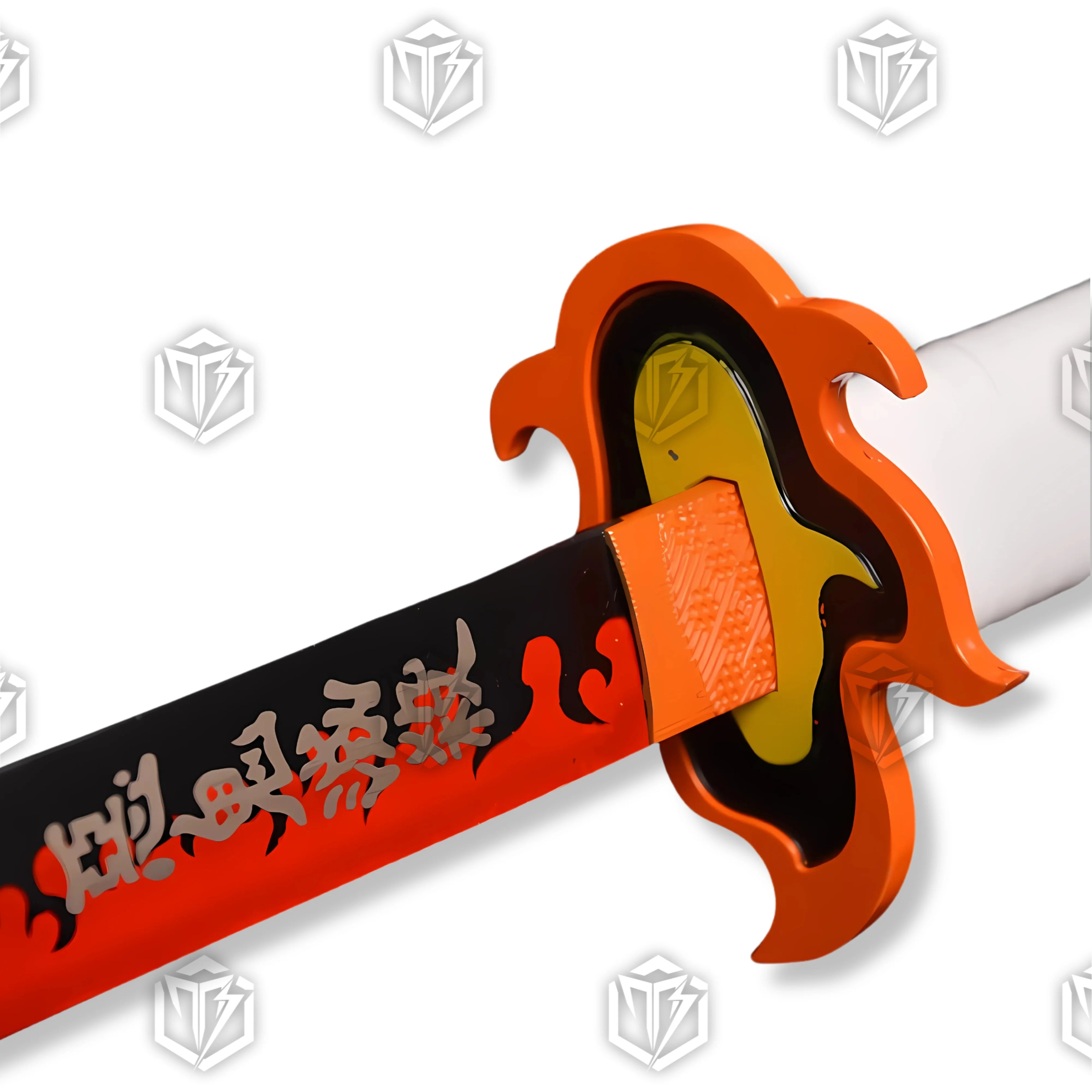 Premium Rengoku Nichirin Demon Slayer Sword Replica with flame pattern blade.