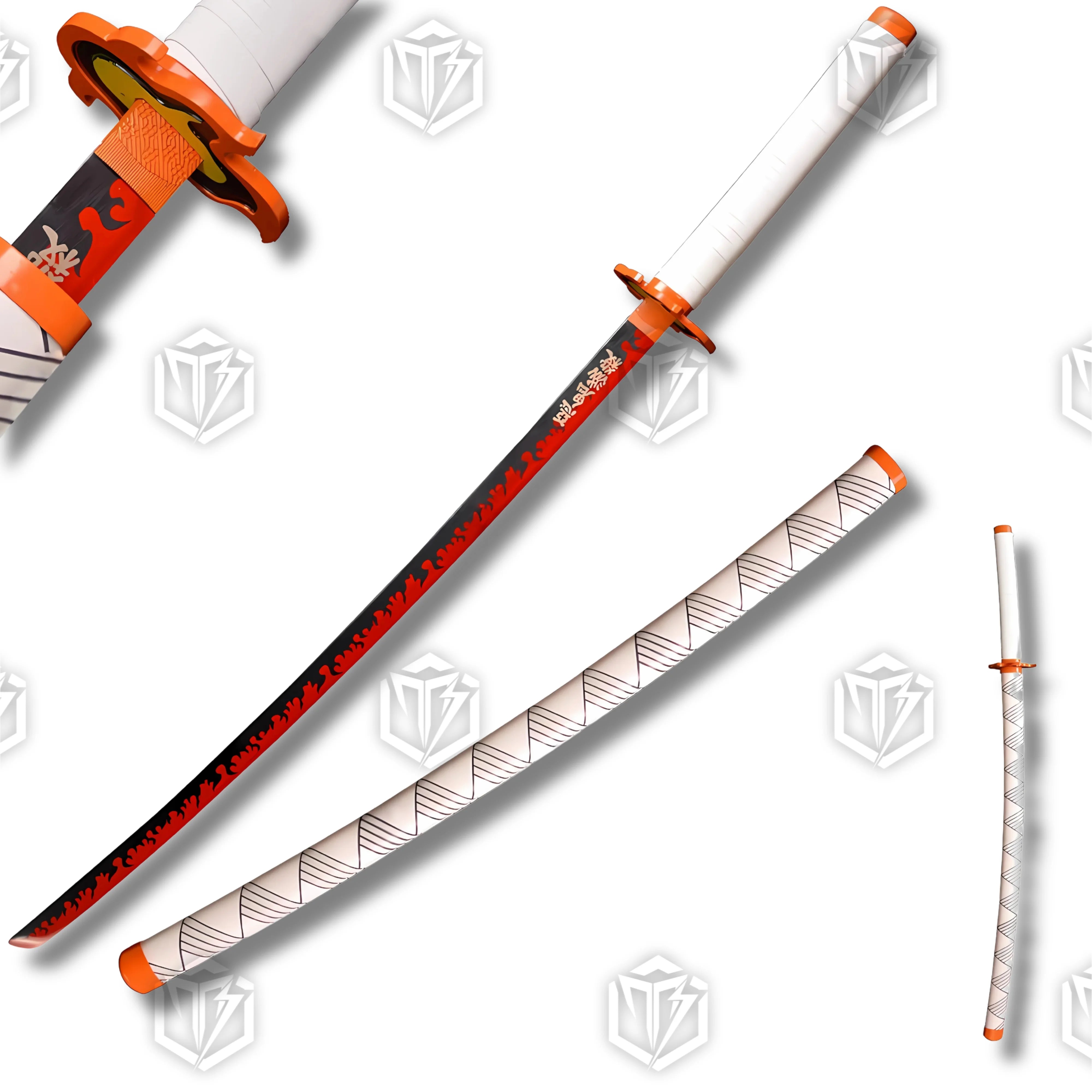 Premium Rengoku Nichirin Demon Slayer Sword Replica with flame pattern blade.