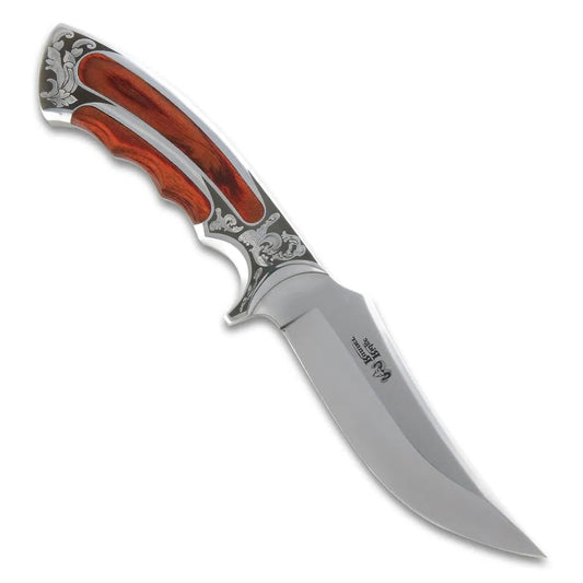 Ridge Runner executive fixed blade knife with 5-inch AUS-6 blade and scrollwork etched handle for EDC