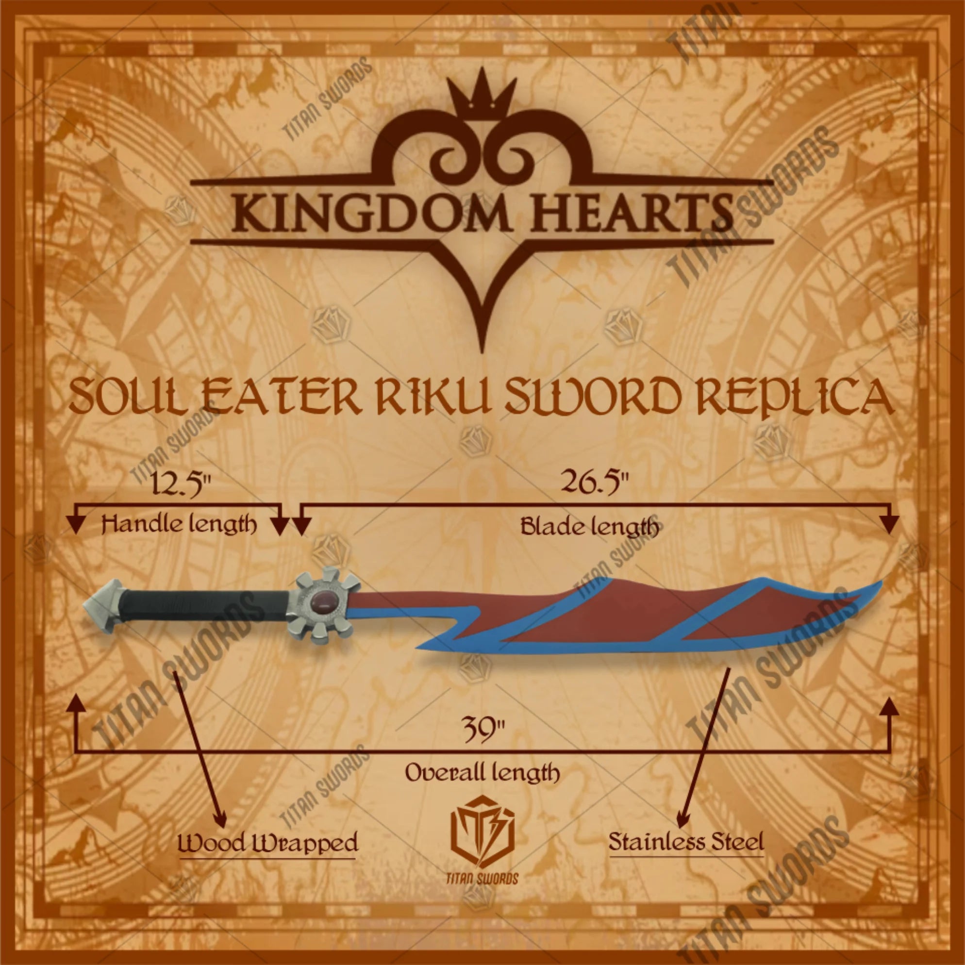 Premium Riku Soul Eater Sword Replica Kingdom Hearts with stainless steel blade.